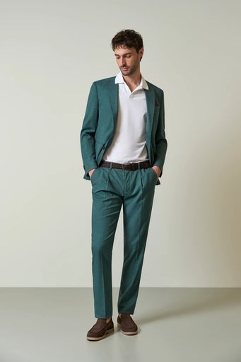 Custom fit sage green suit with grisaille effect