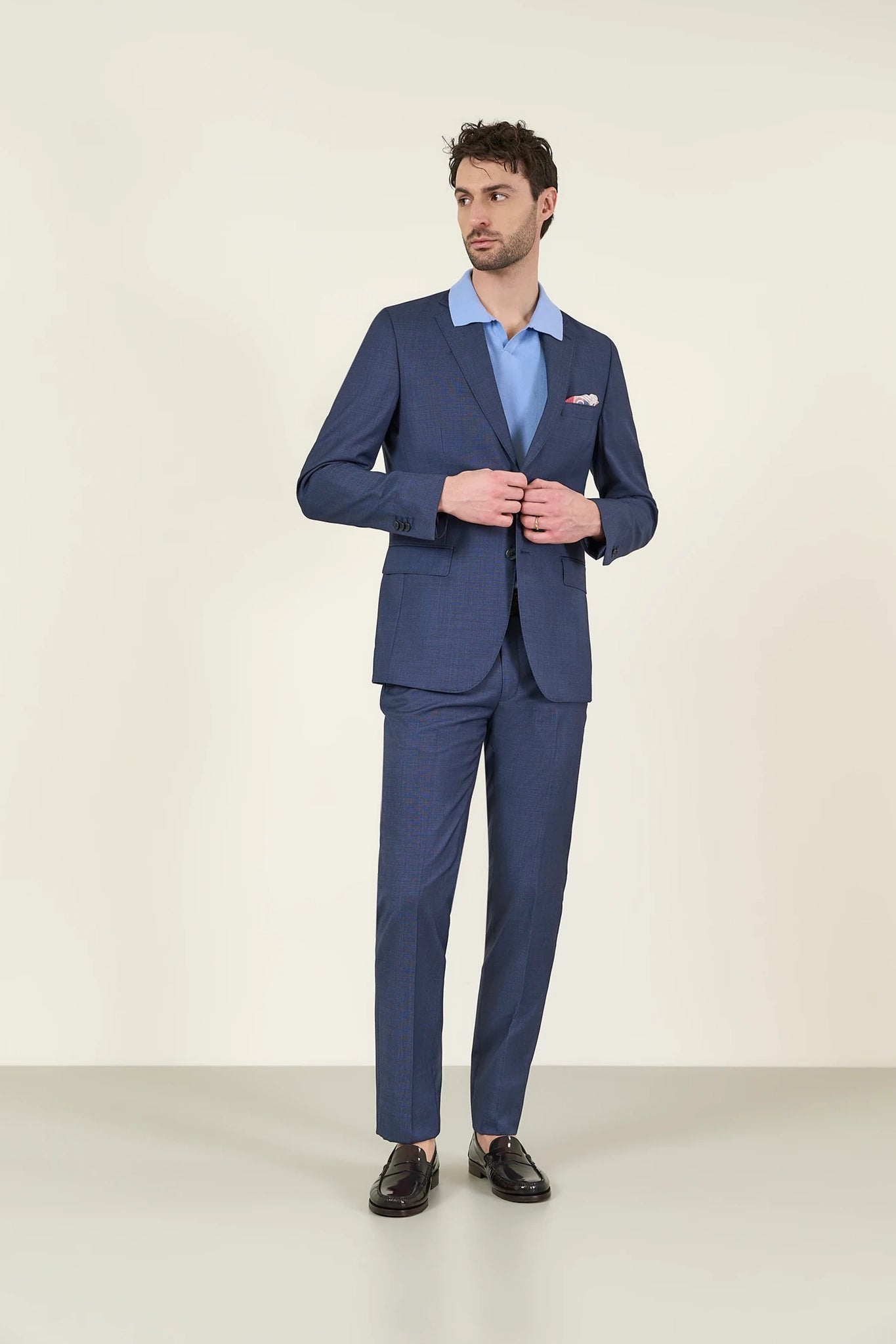 Abito blu microdisegno lana custom fit Angelico 1