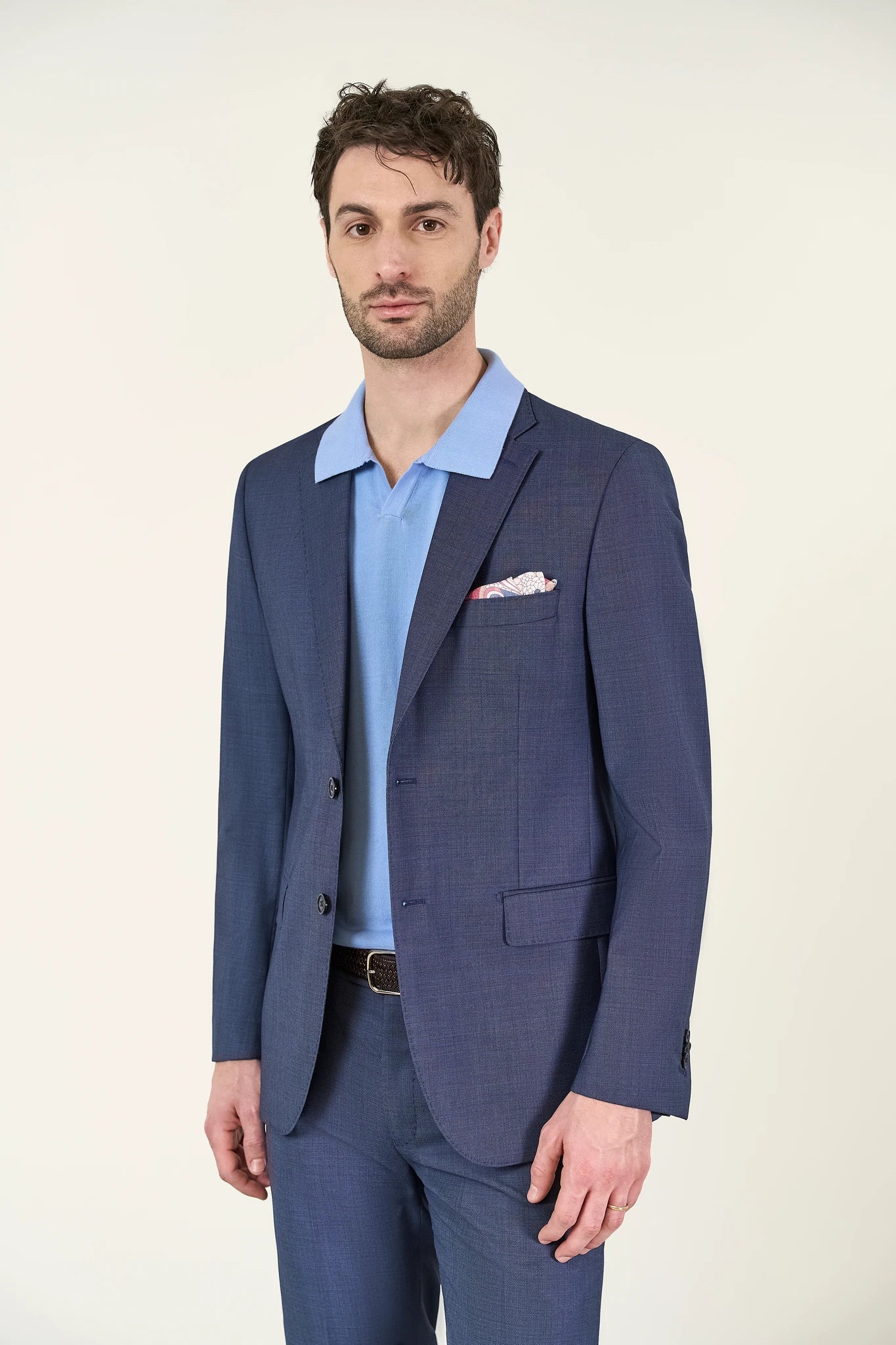 Abito blu microdisegno lana custom fit Angelico 2