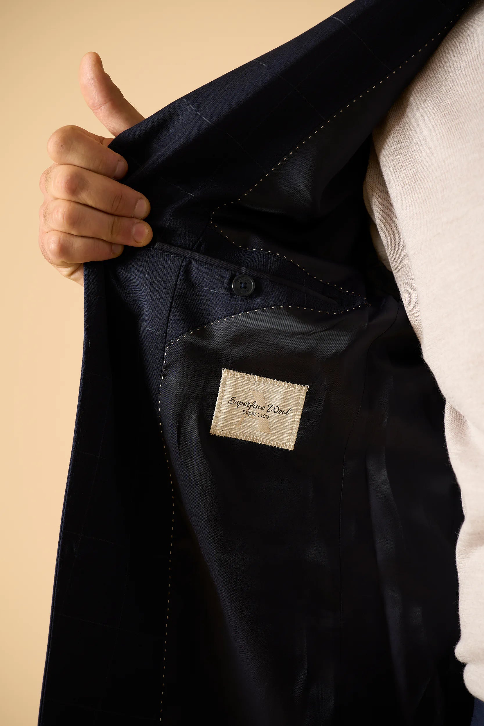 Abito blu check lana vergine Superfine 110's custom fit Angelico 3
