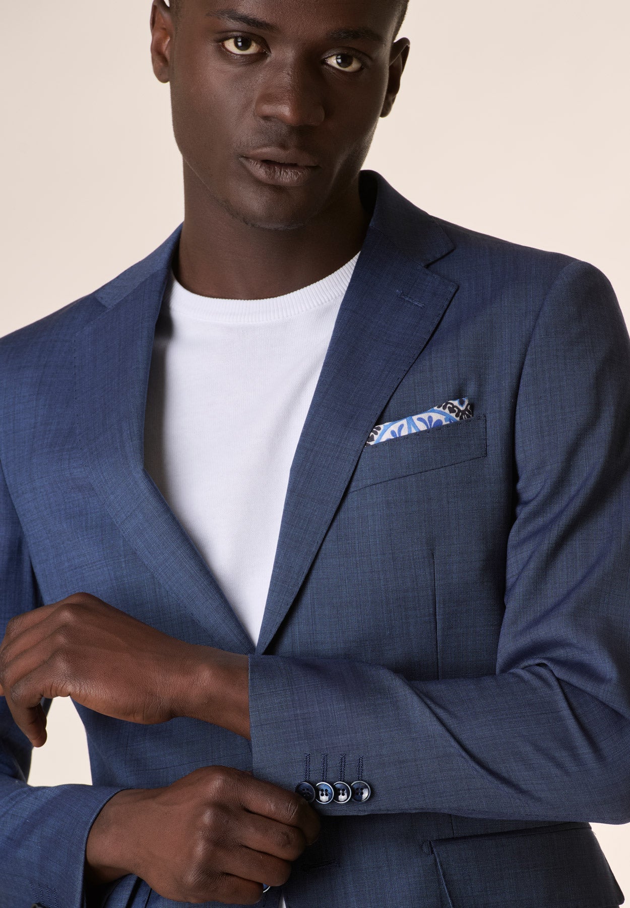 Abito blu fil-à-fil lana slim fit-Angelico