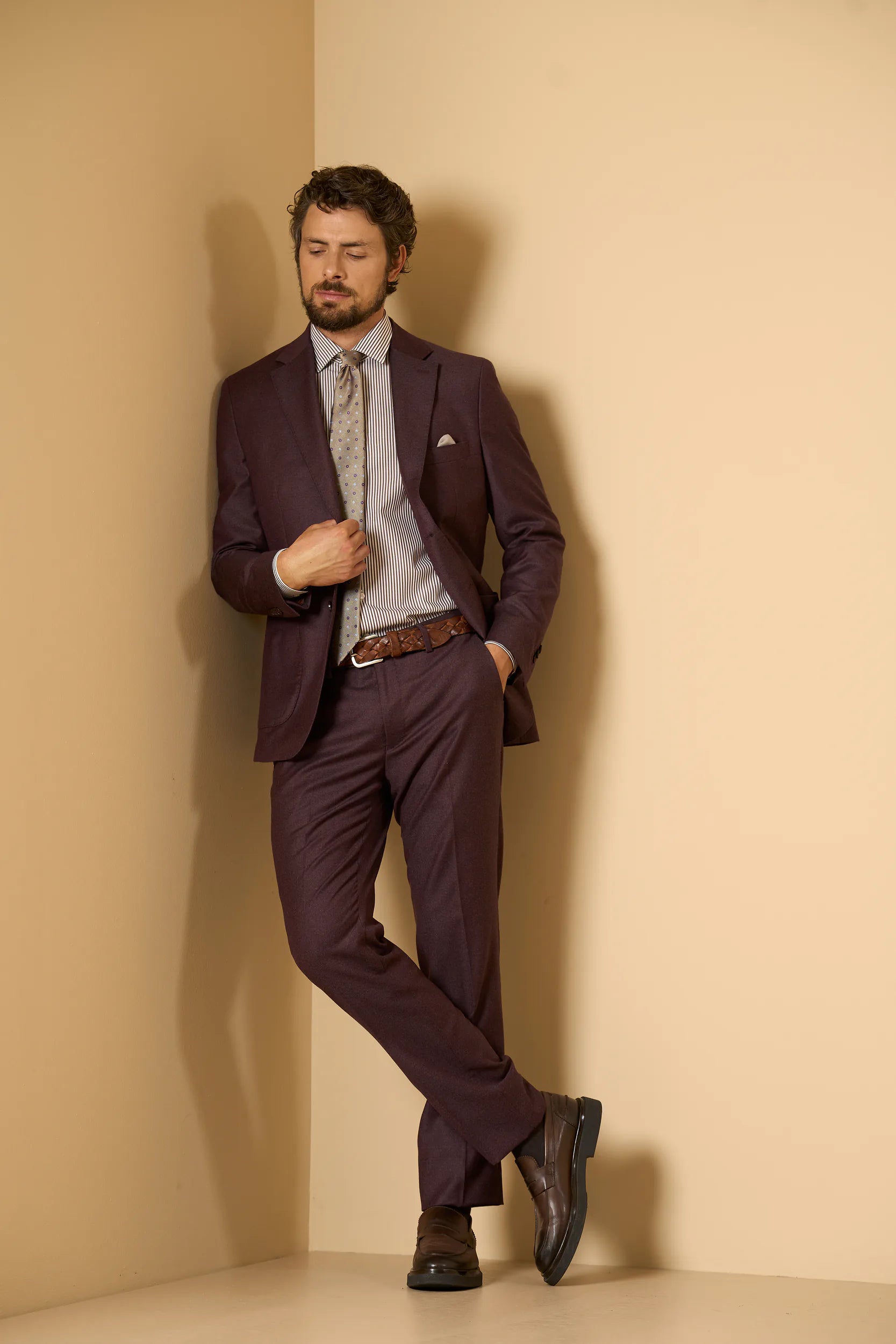 Abito burgundy flanella lana vergine Super 100's custom fit Angelico 1