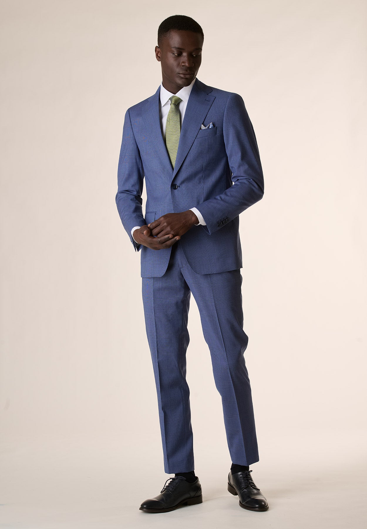 Blue chevron wool custom fit suit