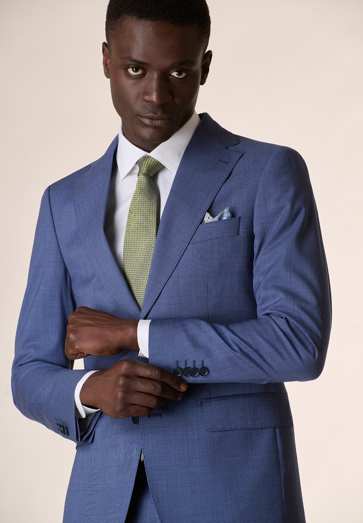 Blue chevron wool custom fit suit