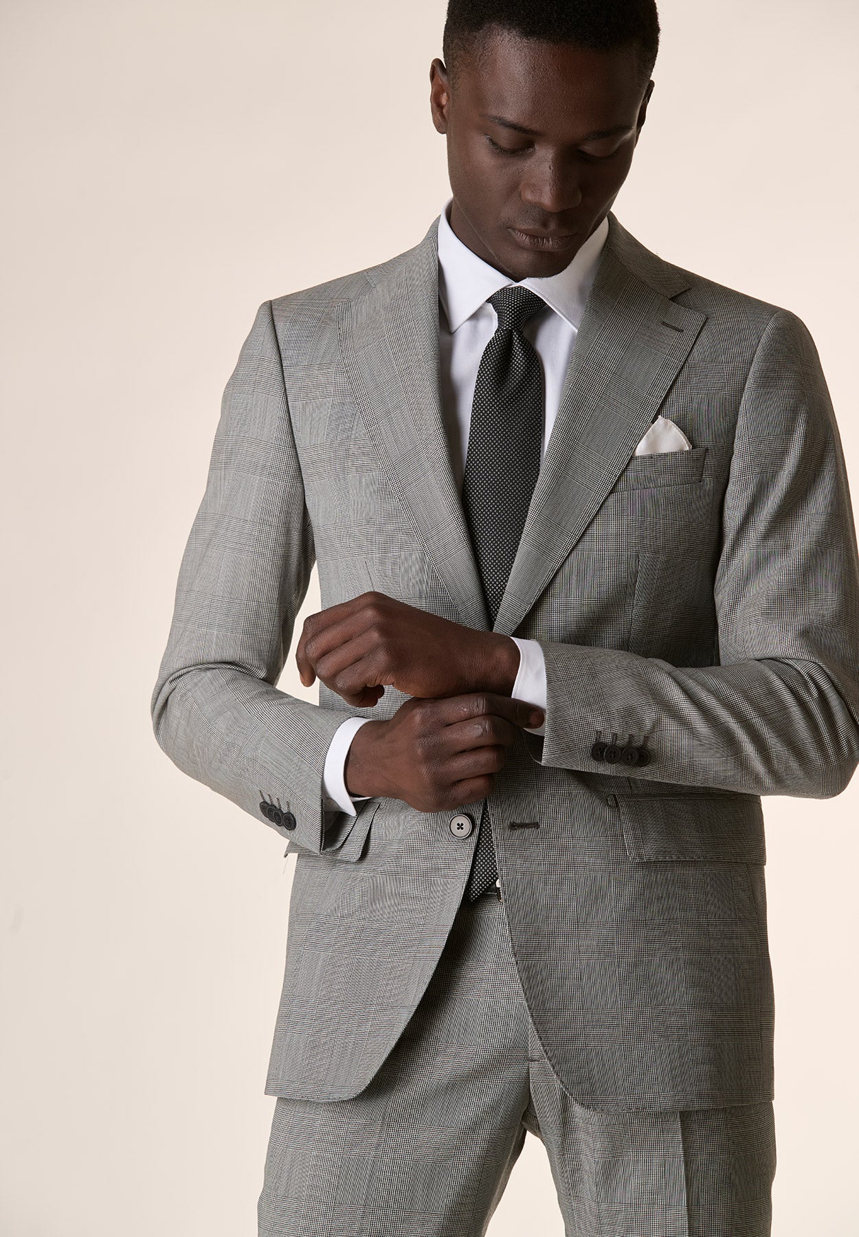 Light grey custom-fit wool welt suit