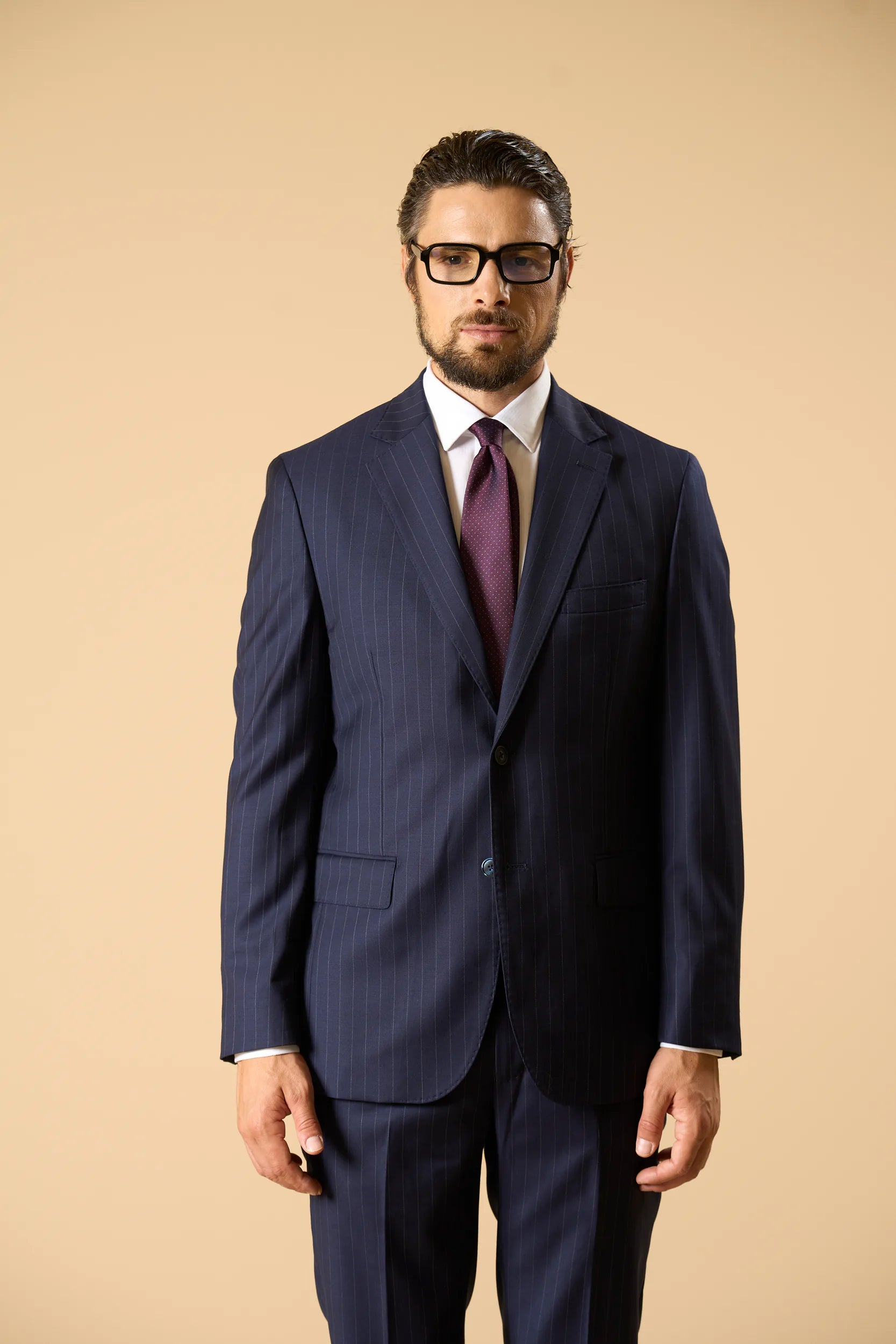 Abiti blu gessato lana vergine Super 100's custom fit Angelico 3