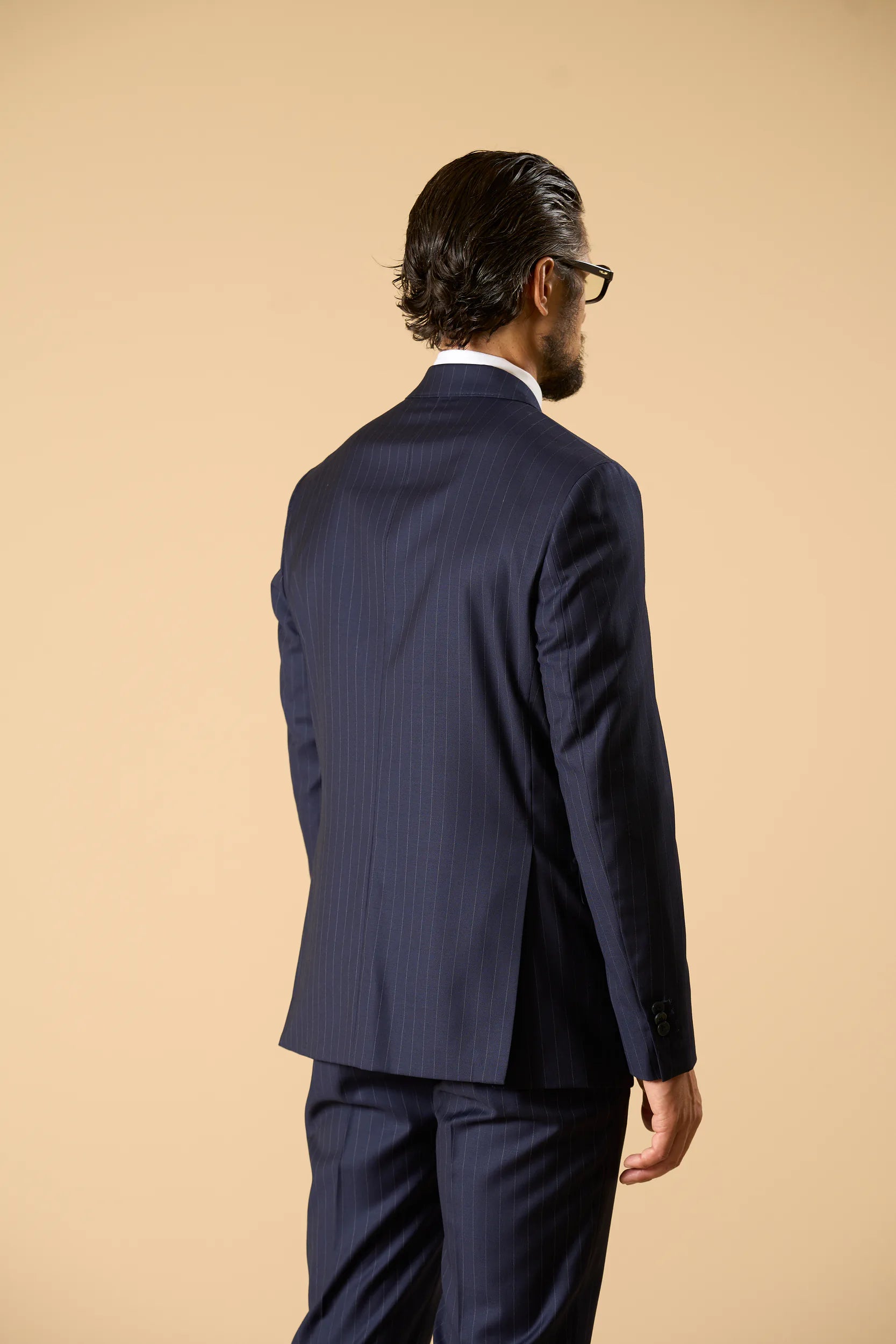 Abiti blu gessato lana vergine Super 100's custom fit Angelico 6