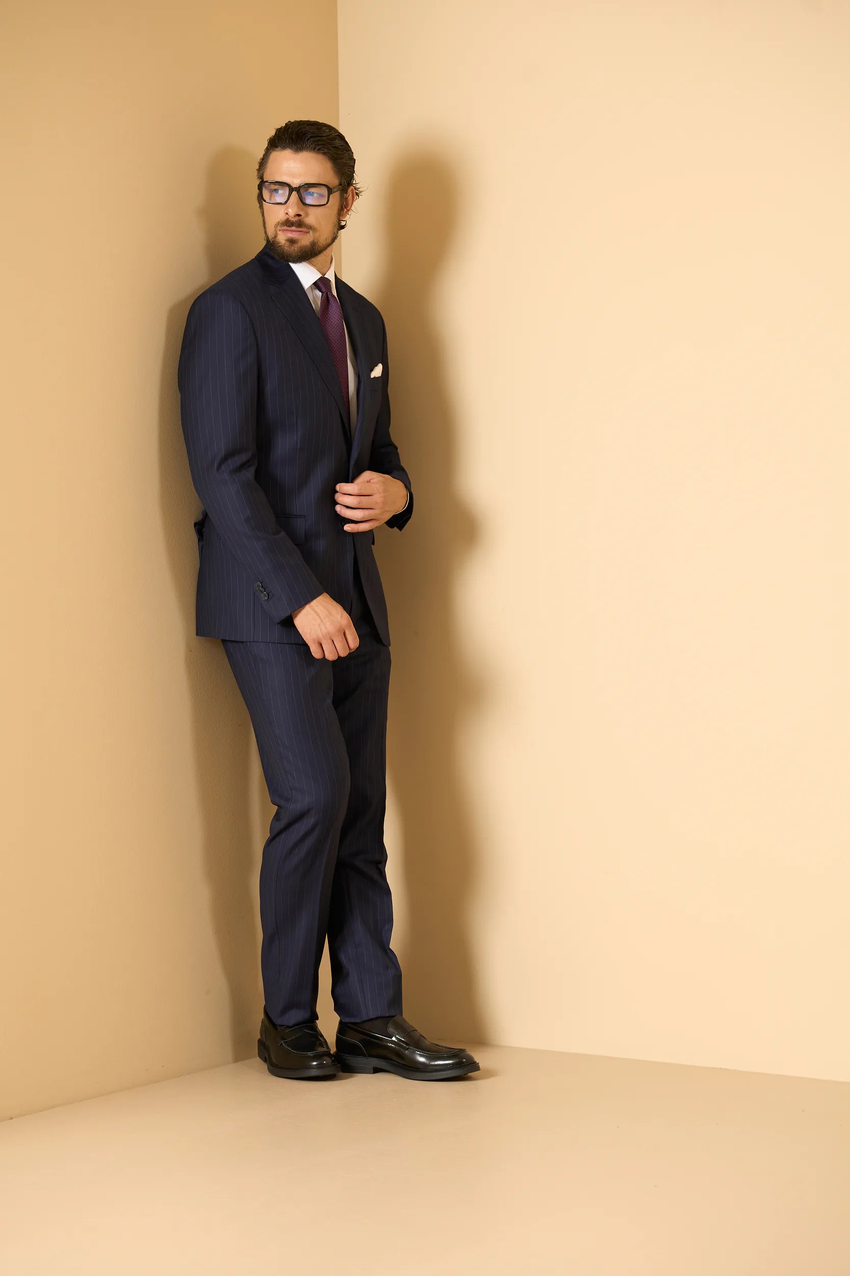 Abiti blu gessato lana vergine Super 100's custom fit Angelico 2