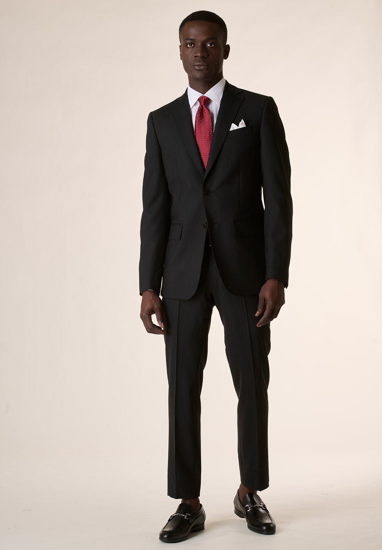 Black wool stretch slim fit long suit
