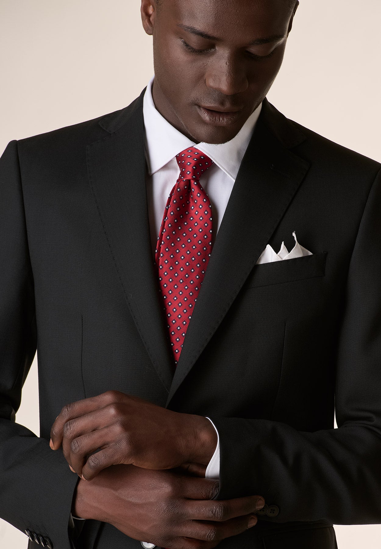 Black wool stretch slim fit long suit