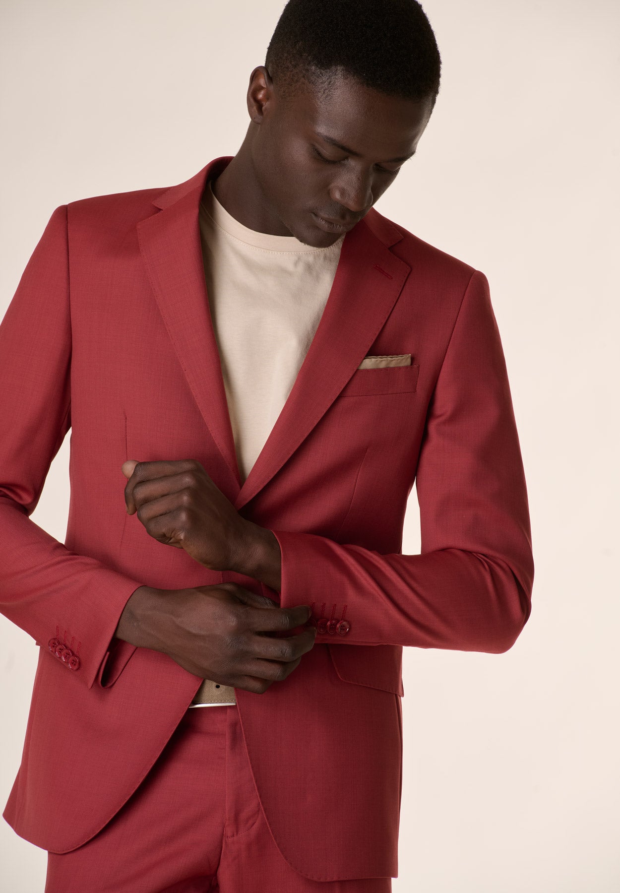 Amaranthroter Slim-Fit-Anzug aus Wollcanvas