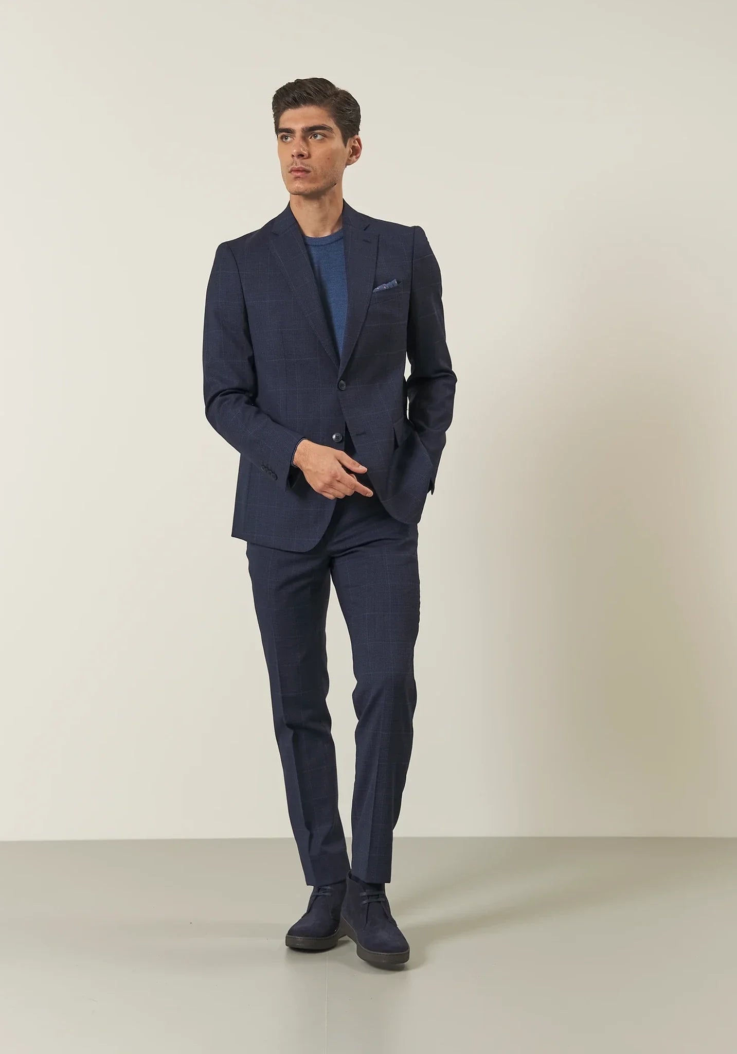 Abito blu lana check avio custom fit-Angelico