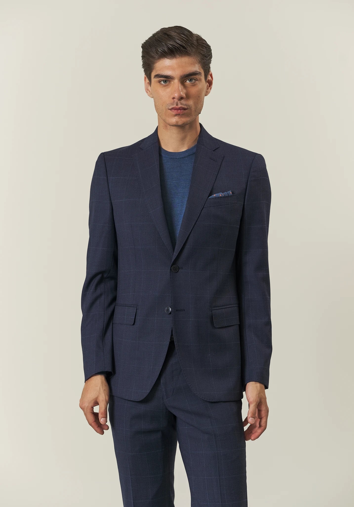 Abito blu lana check avio custom fit-Angelico