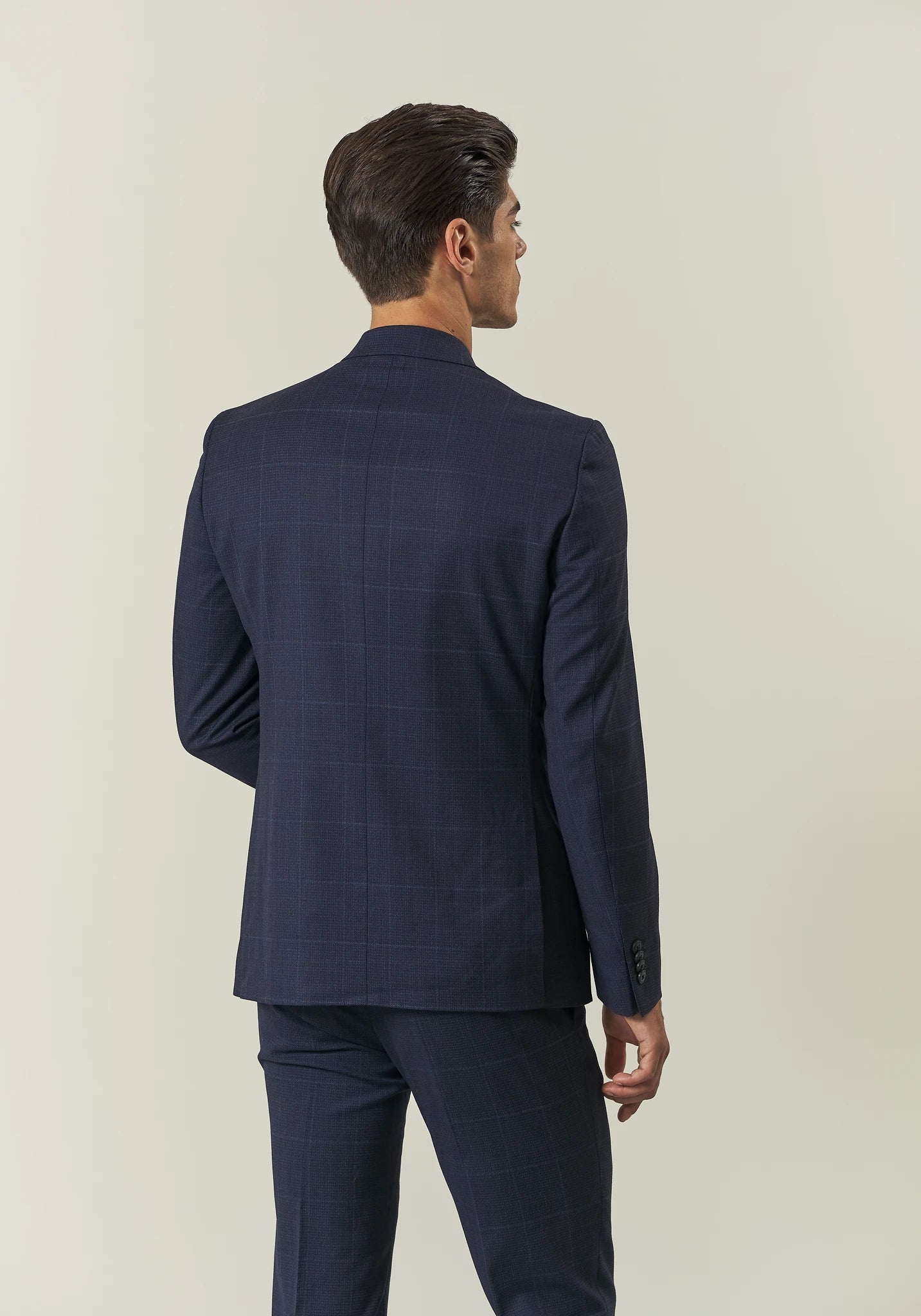 Abito blu lana check avio custom fit-Angelico