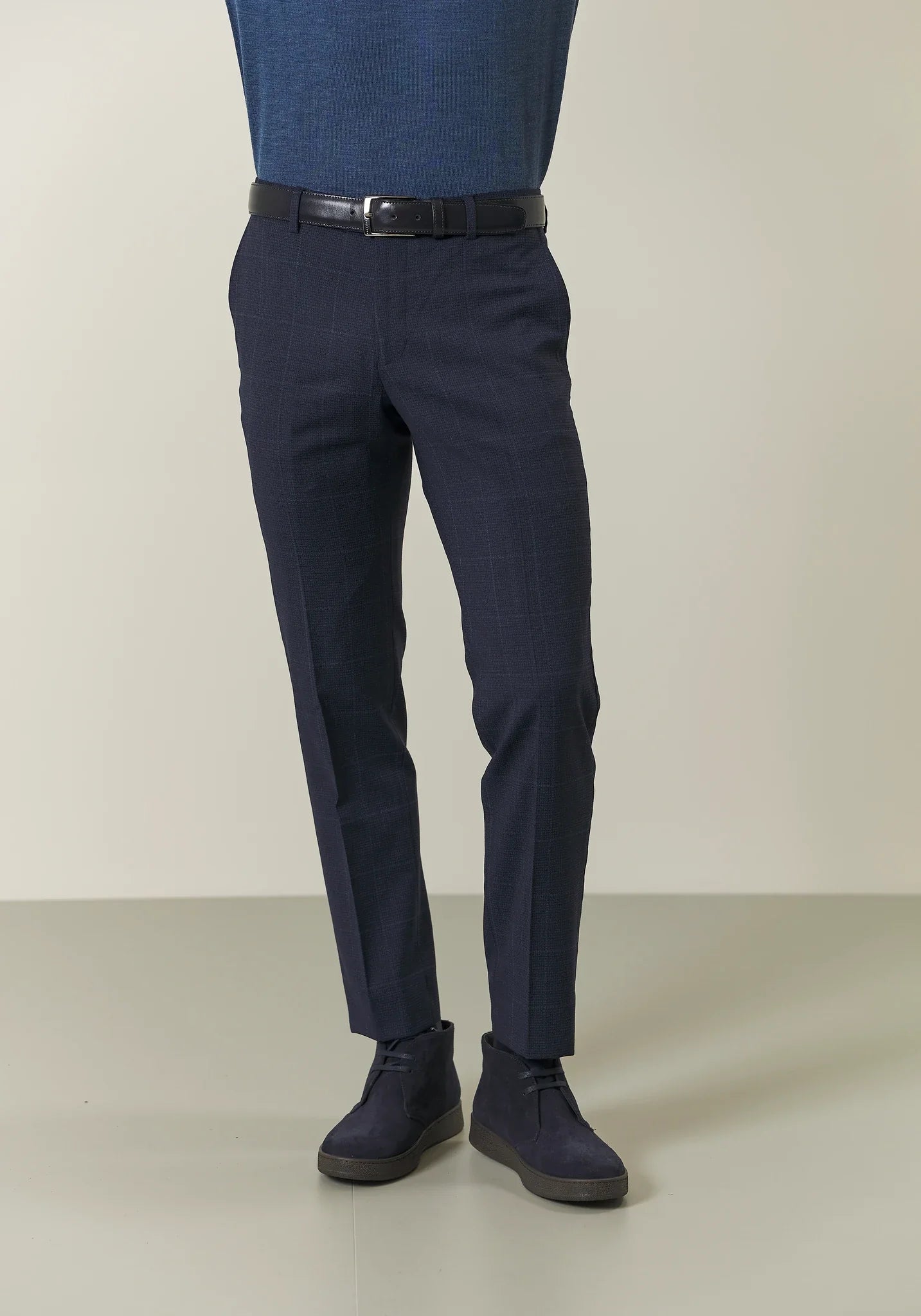 Abito blu lana check avio custom fit-Angelico