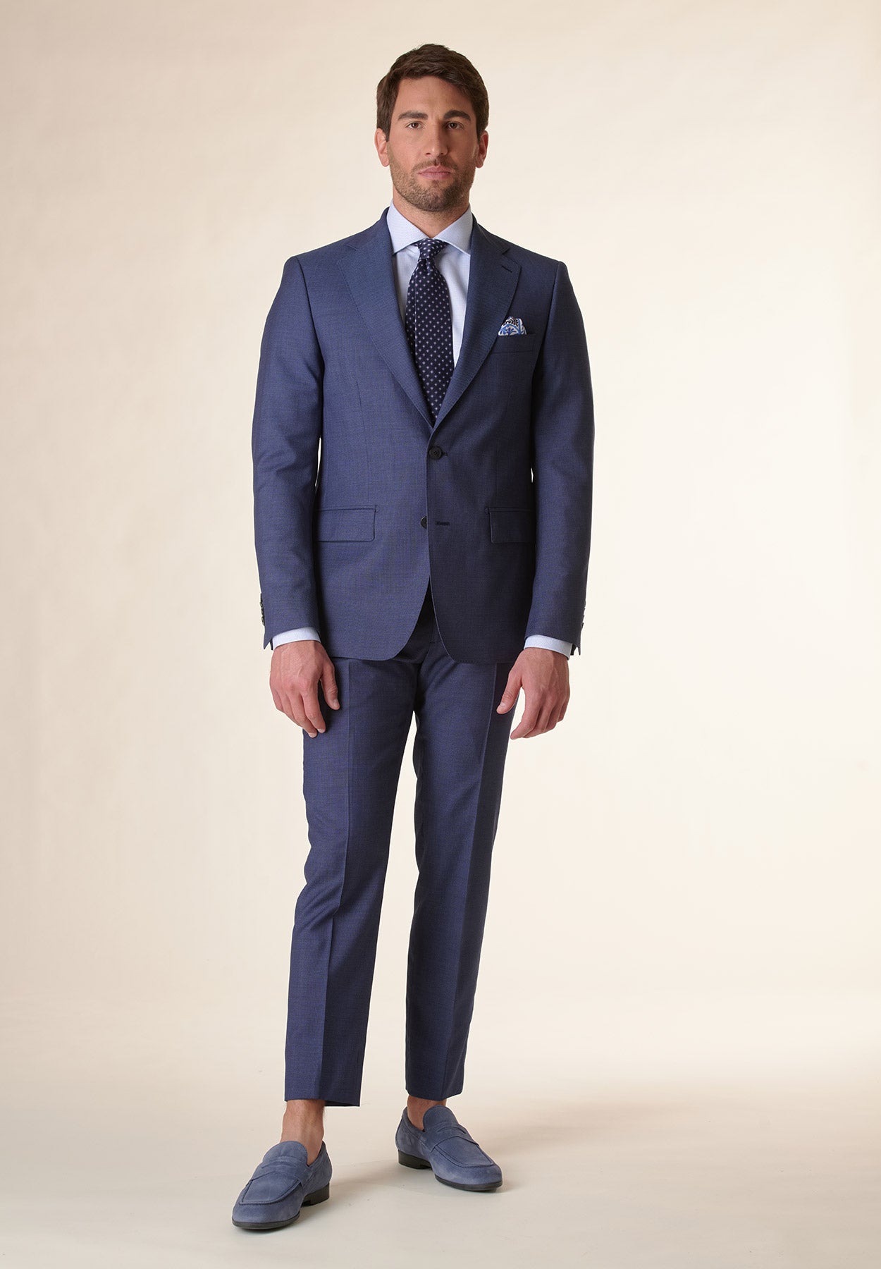 Blue micro design custom fit wool suit