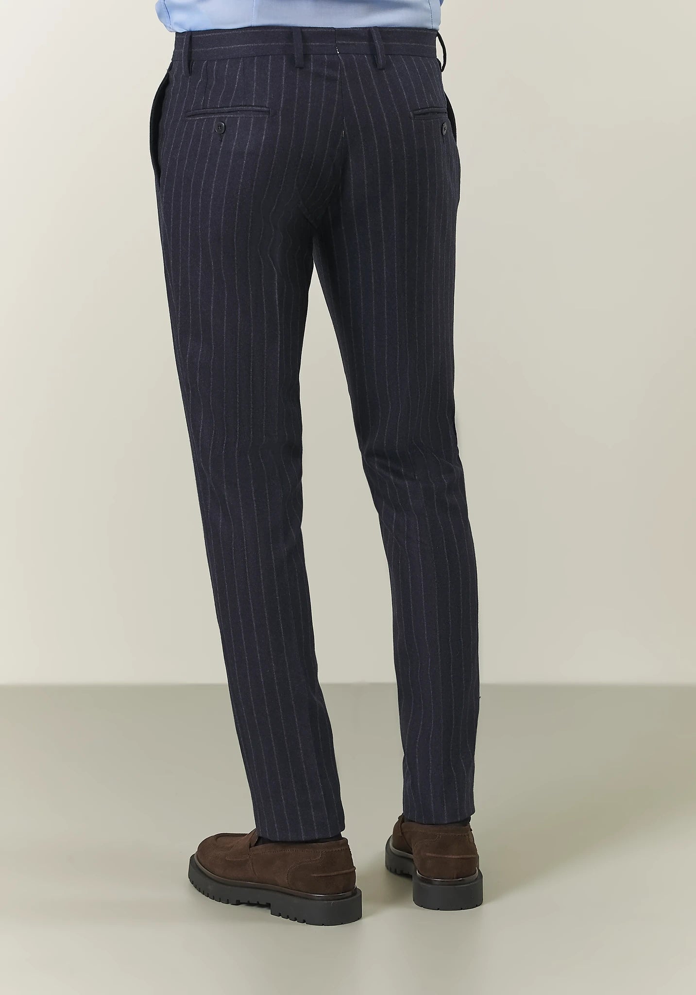 Abito blu gessato punte lancia flanella lana vergine custom fit Angelico 7