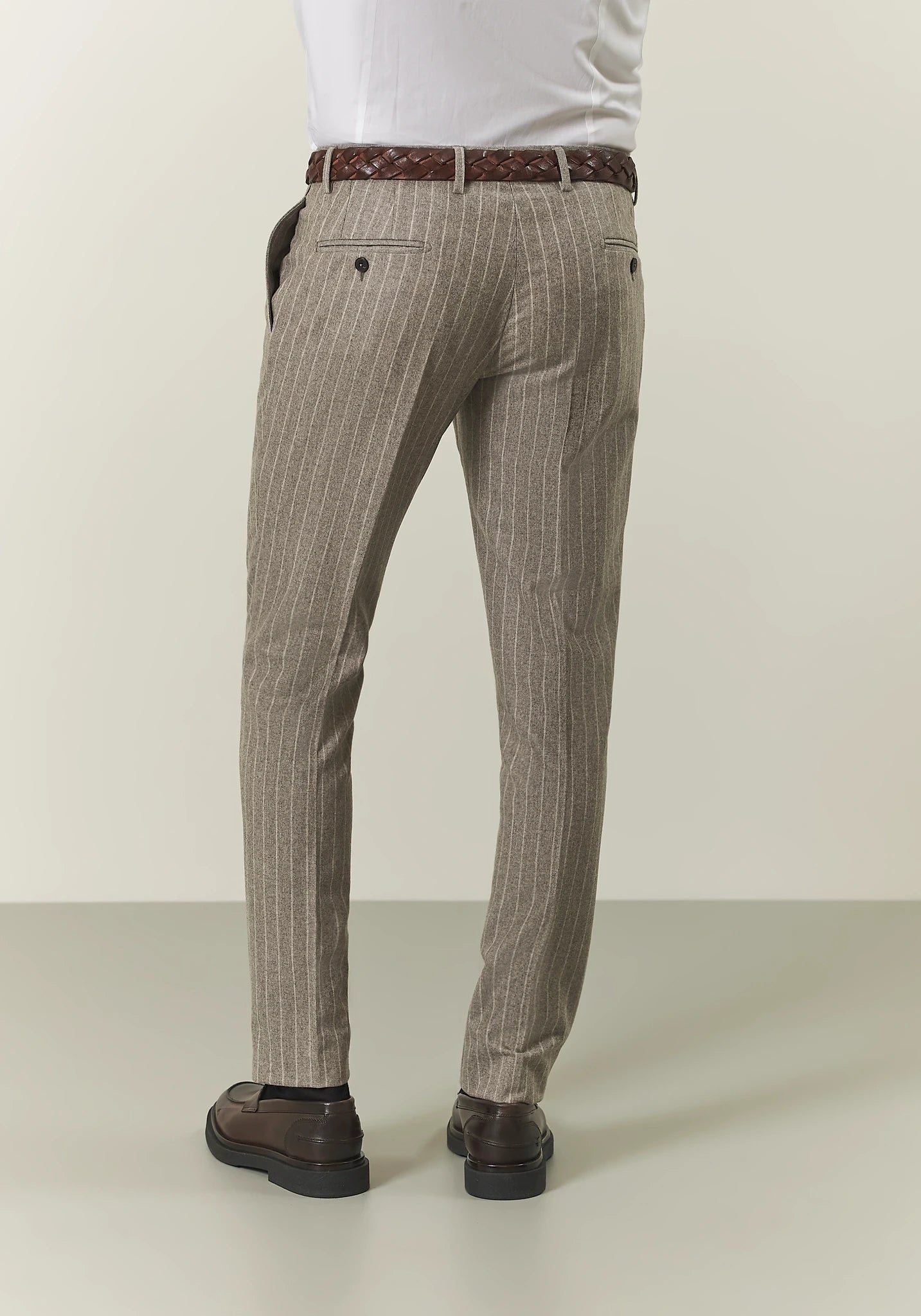 Abito beige gessato punte lancia flanella lana custom fit Angelico 8