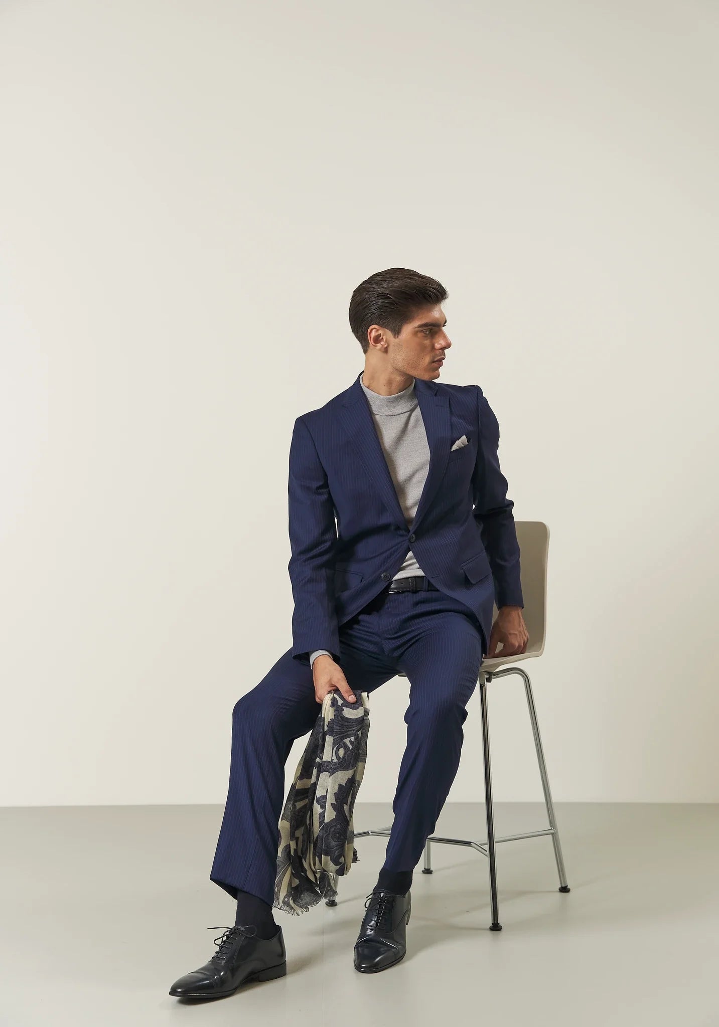 Abito blu gessato lana stretch custom fit-Angelico