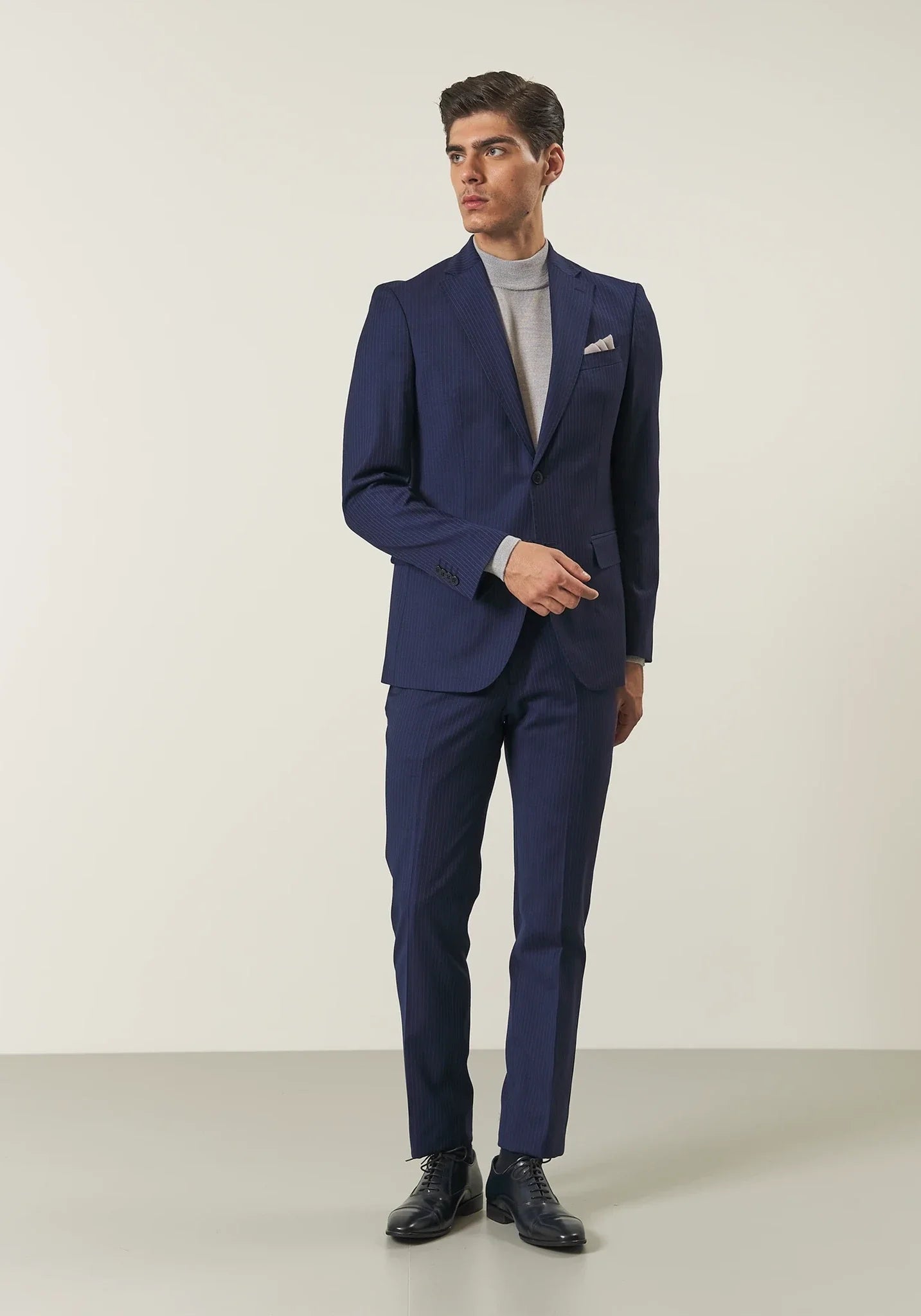 Abito blu gessato lana stretch custom fit-Angelico