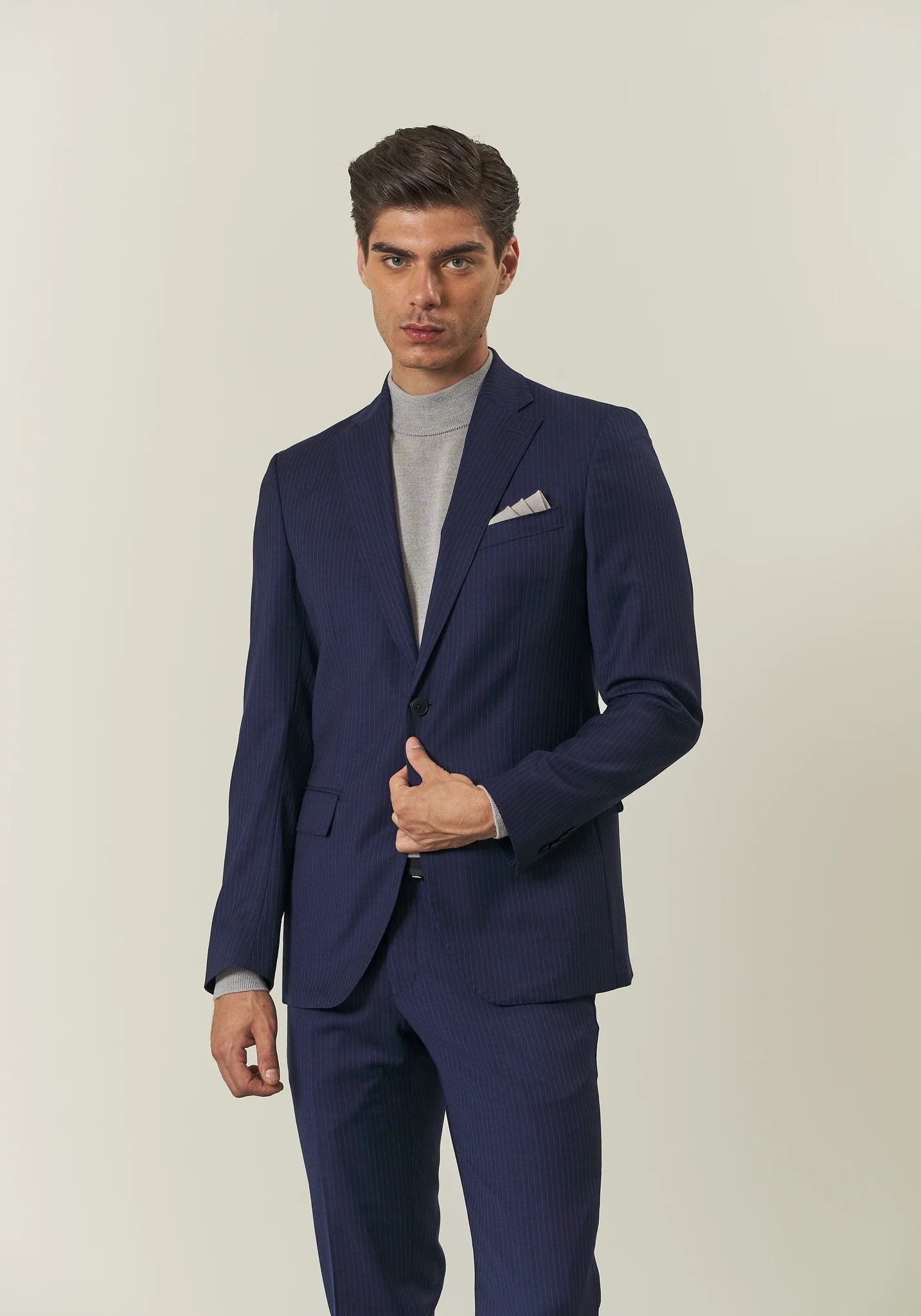 Abito blu gessato lana stretch custom fit-Angelico