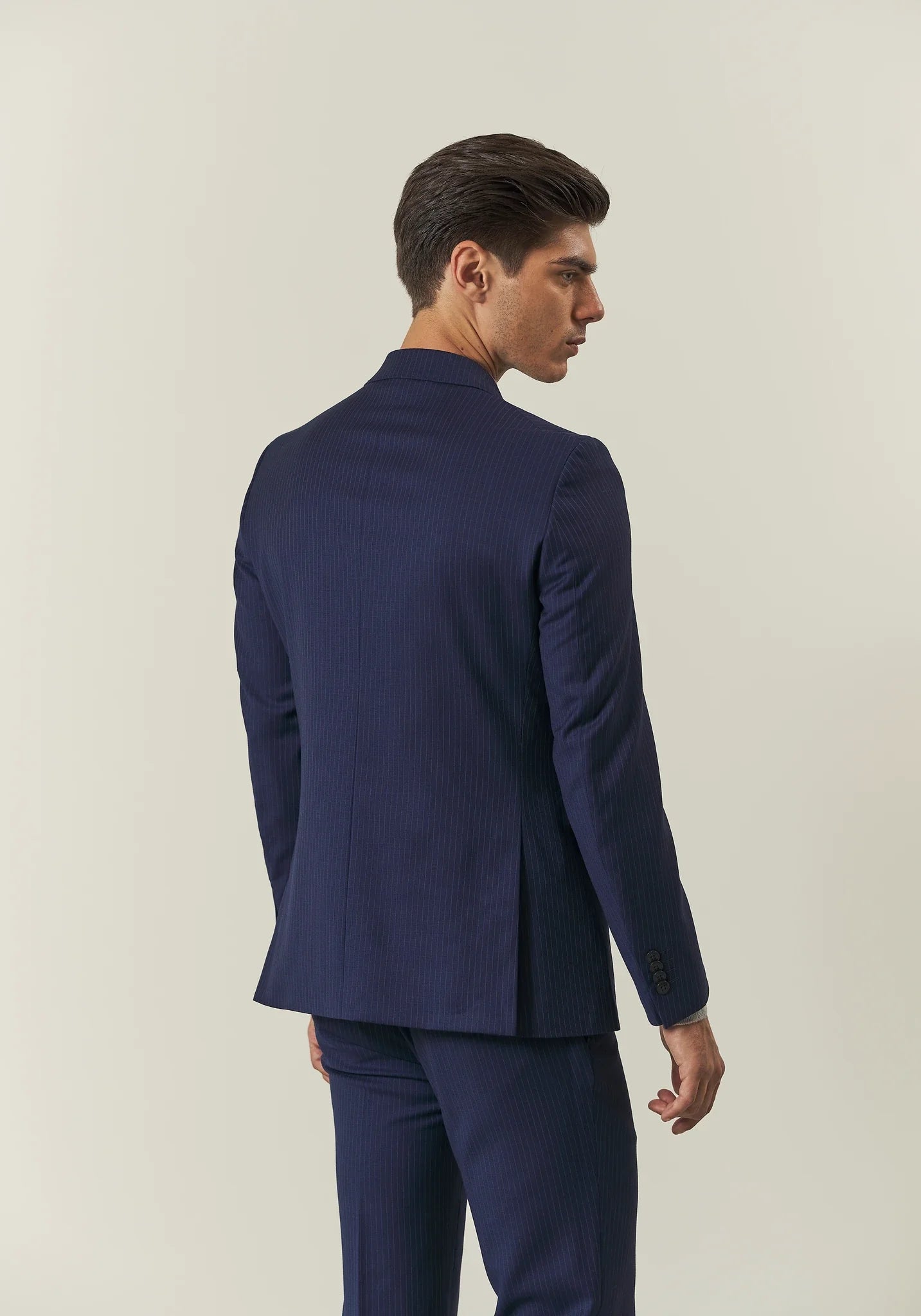 Abito blu gessato lana stretch custom fit-Angelico