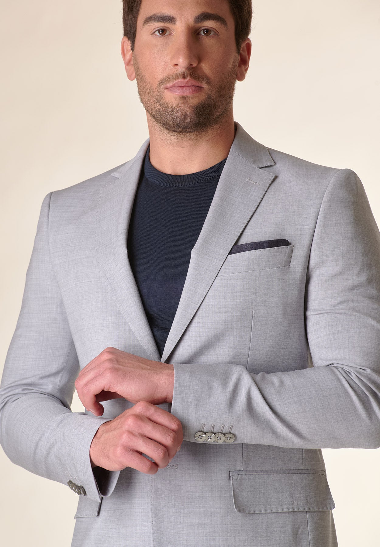 Light grey cloth wool stretch custom fit suit
