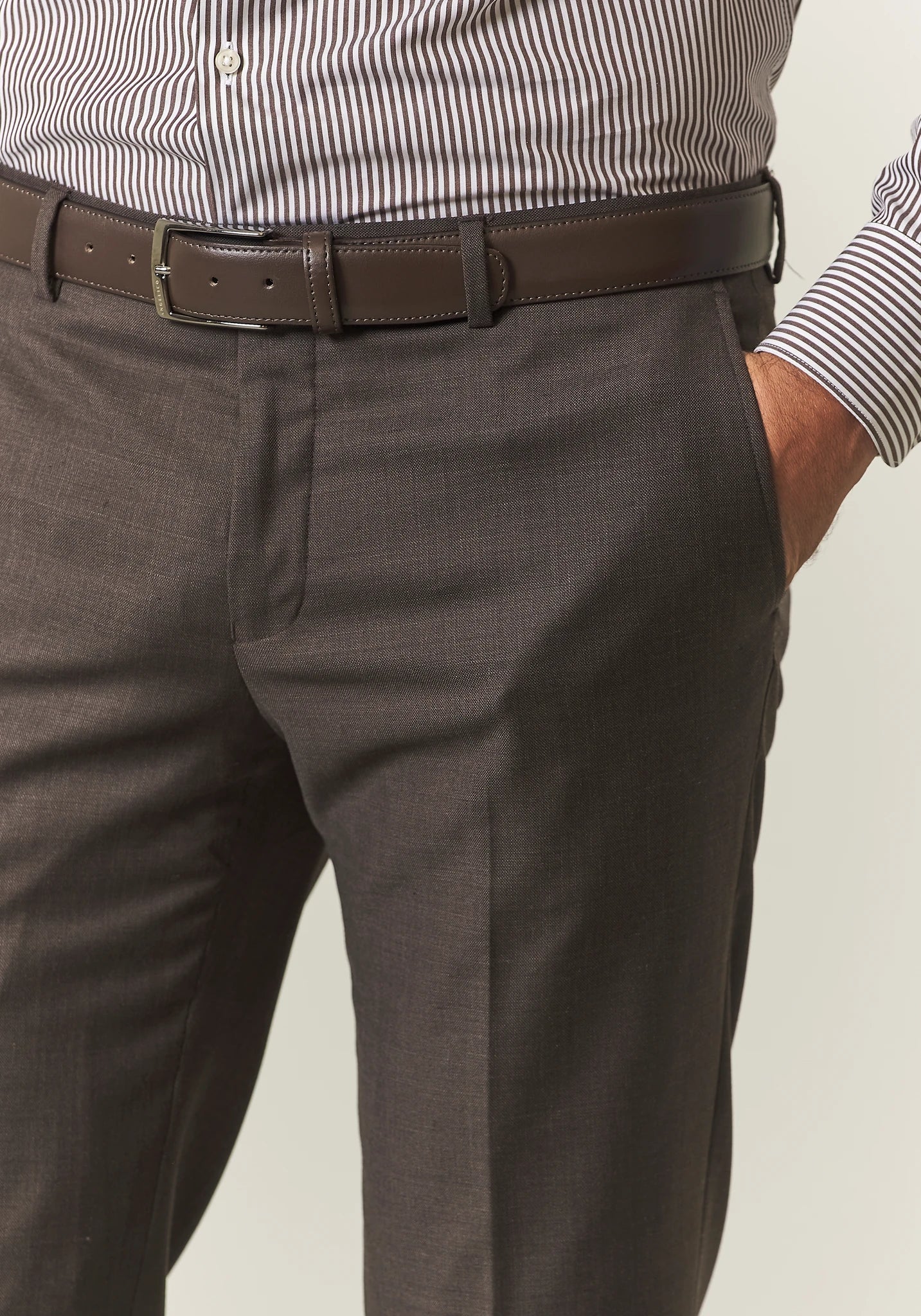Abito marrone grisaglia lana custom fit lungo