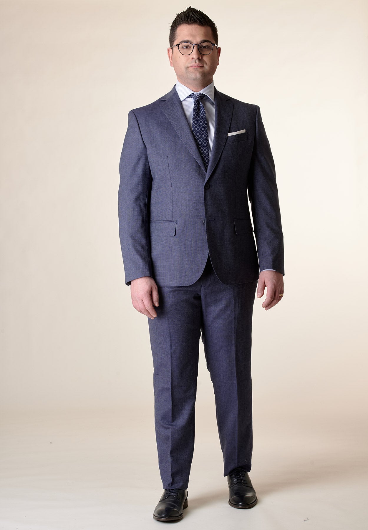 Light blue micro-weave wool comfort fit suit