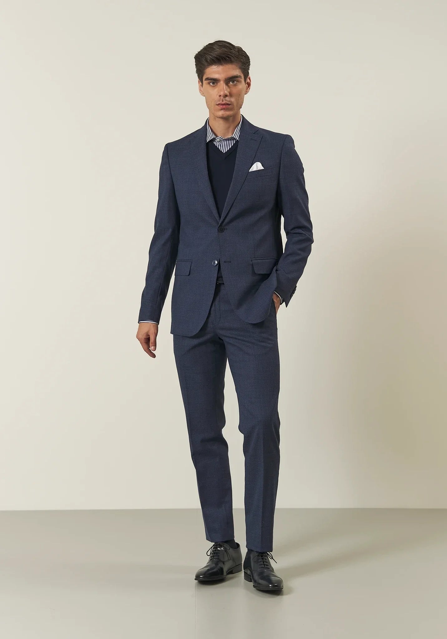 Abito blu sallia lana armaturata custom fit lungo-Angelico