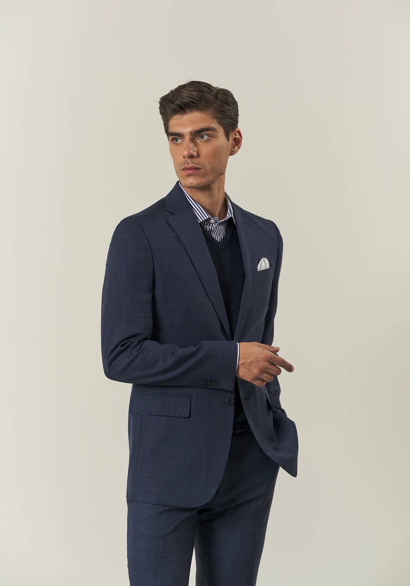 Abito blu sallia lana armaturata custom fit lungo-Angelico