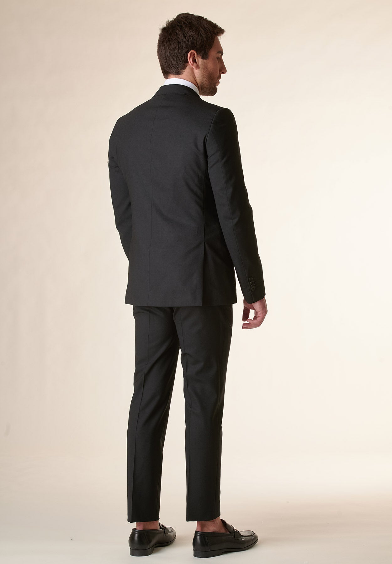 Black canvas wool custom fit stretch suit