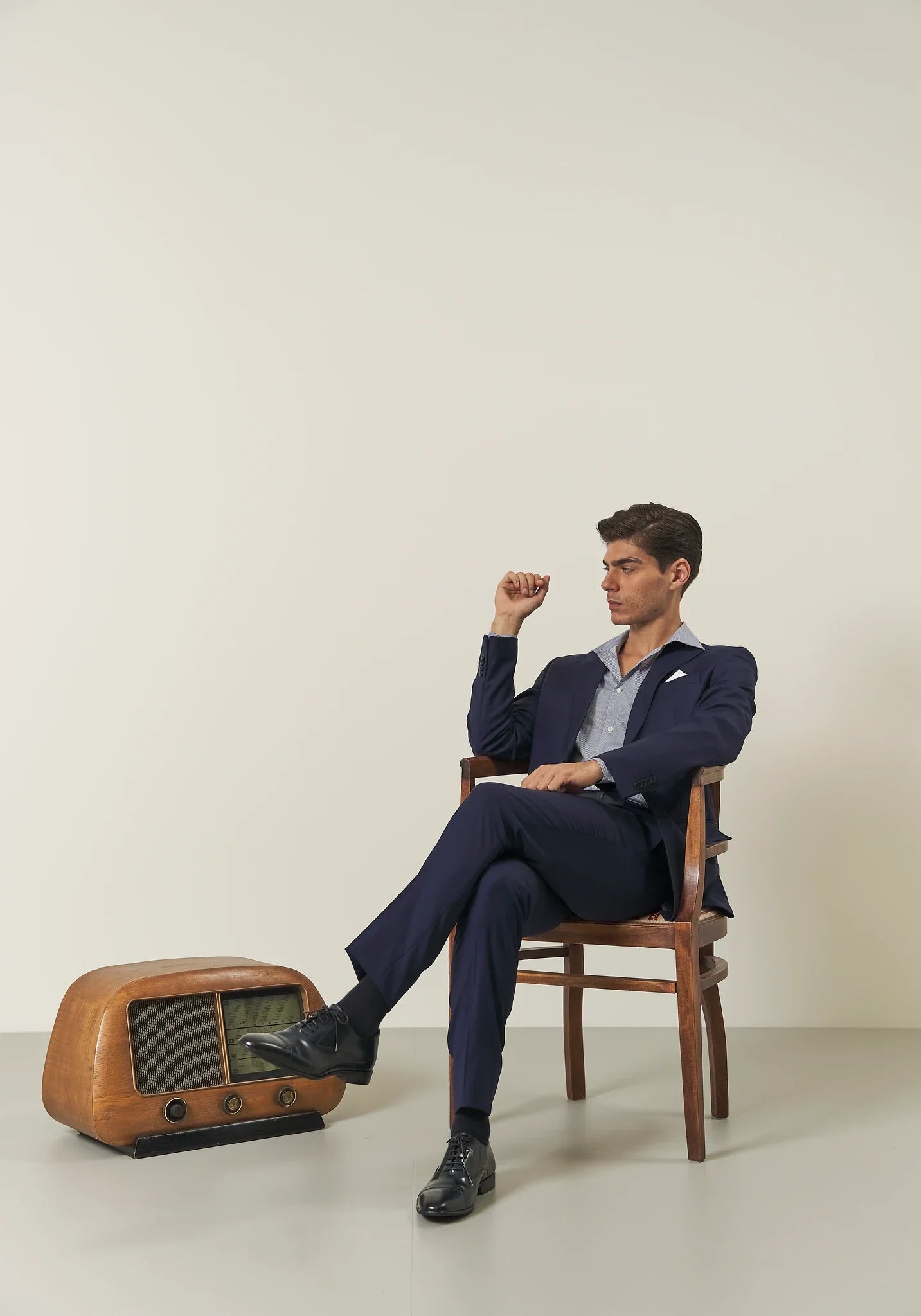 Abito blu sallia lana custom fit lungo-Angelico