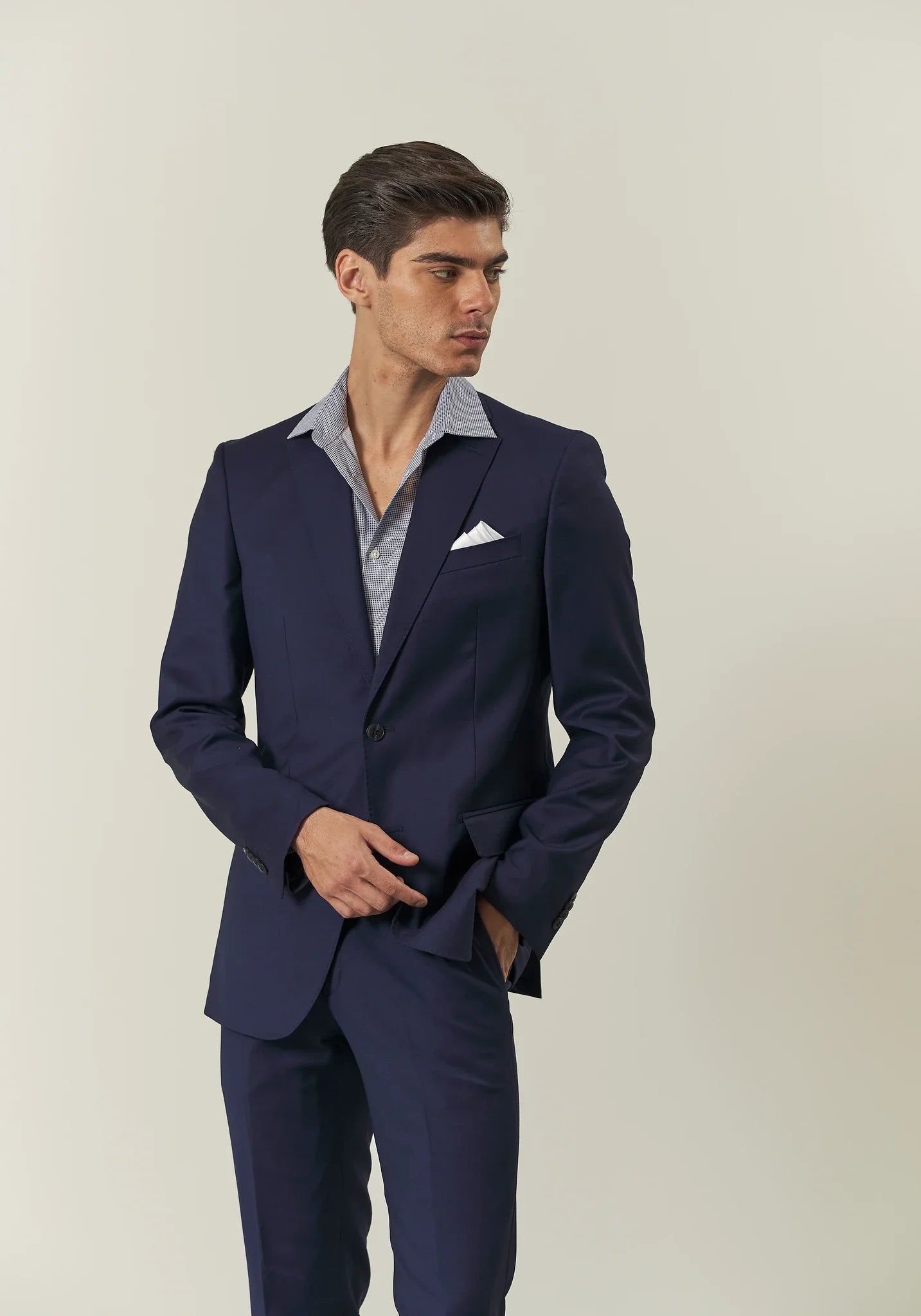 Abito blu sallia lana custom fit lungo-Angelico