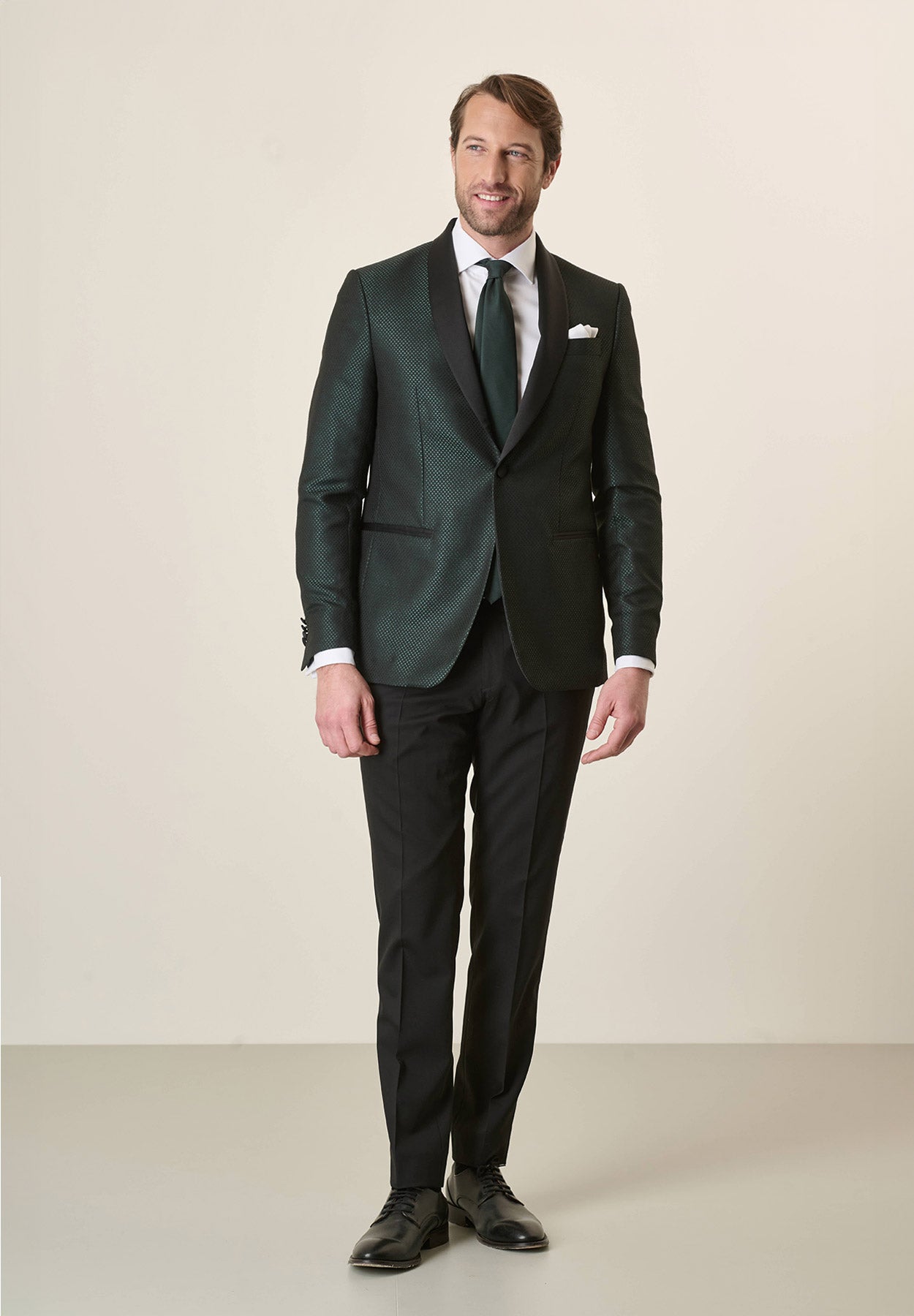 Black tuxedo shawl collar green armor custom fit