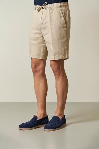Beige linen drawstring Bermuda shorts