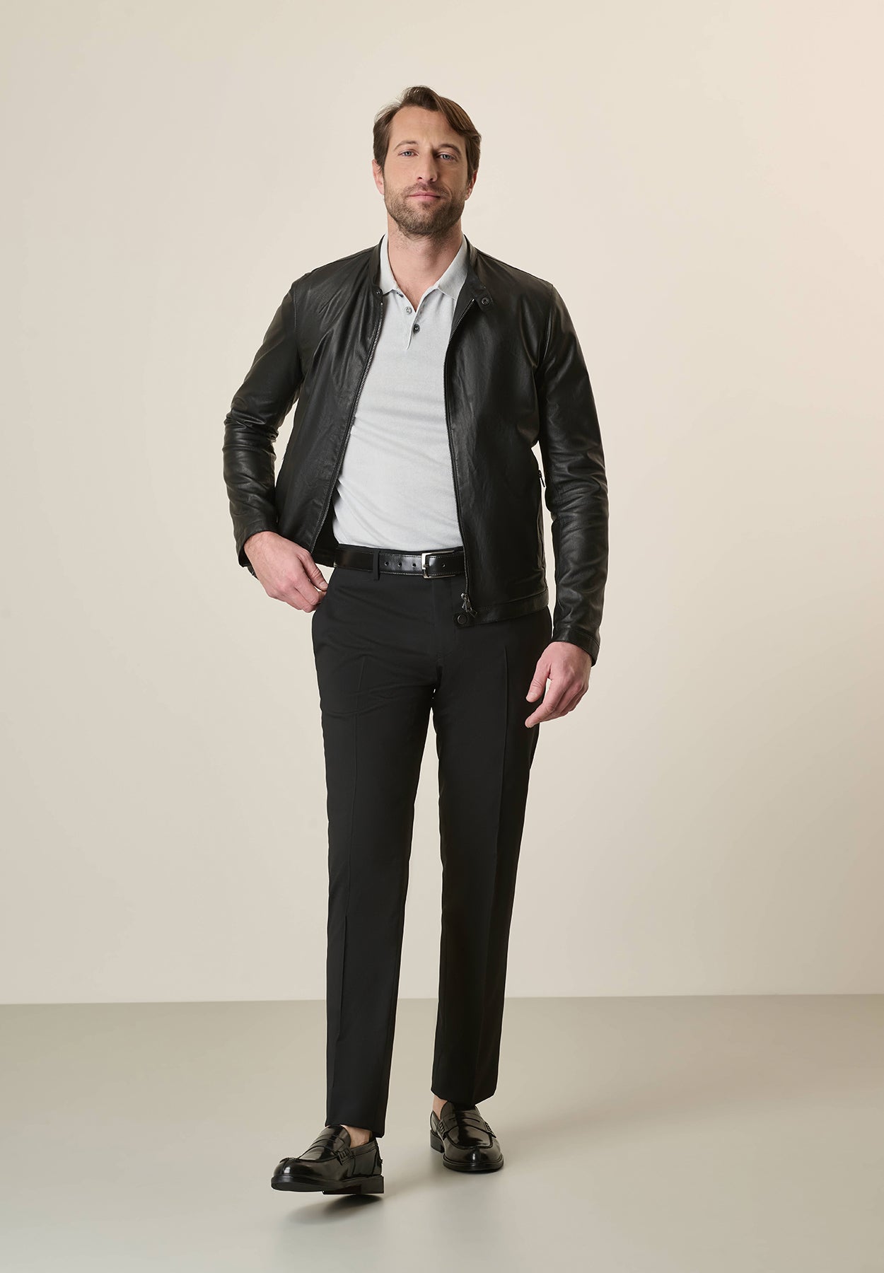 Scarpa Outfit Uomo Giubbotto Pelle Nero Globo E-Commerce Calzature