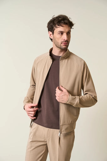 Beige bomber jacket in unlined technical fabric