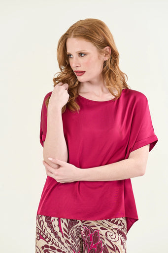 Burgundy viscose crew neck blouse