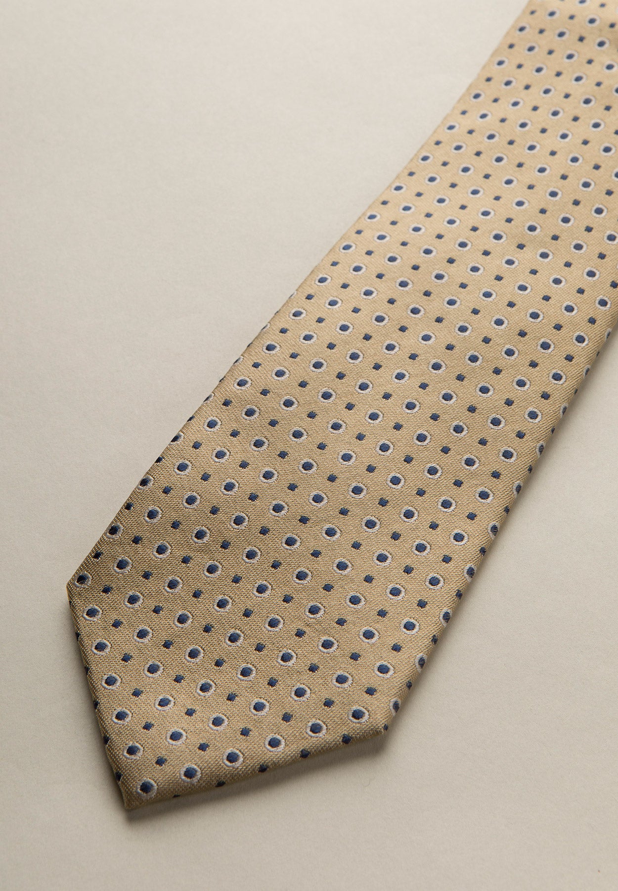 Cravatta beige pois blu seta