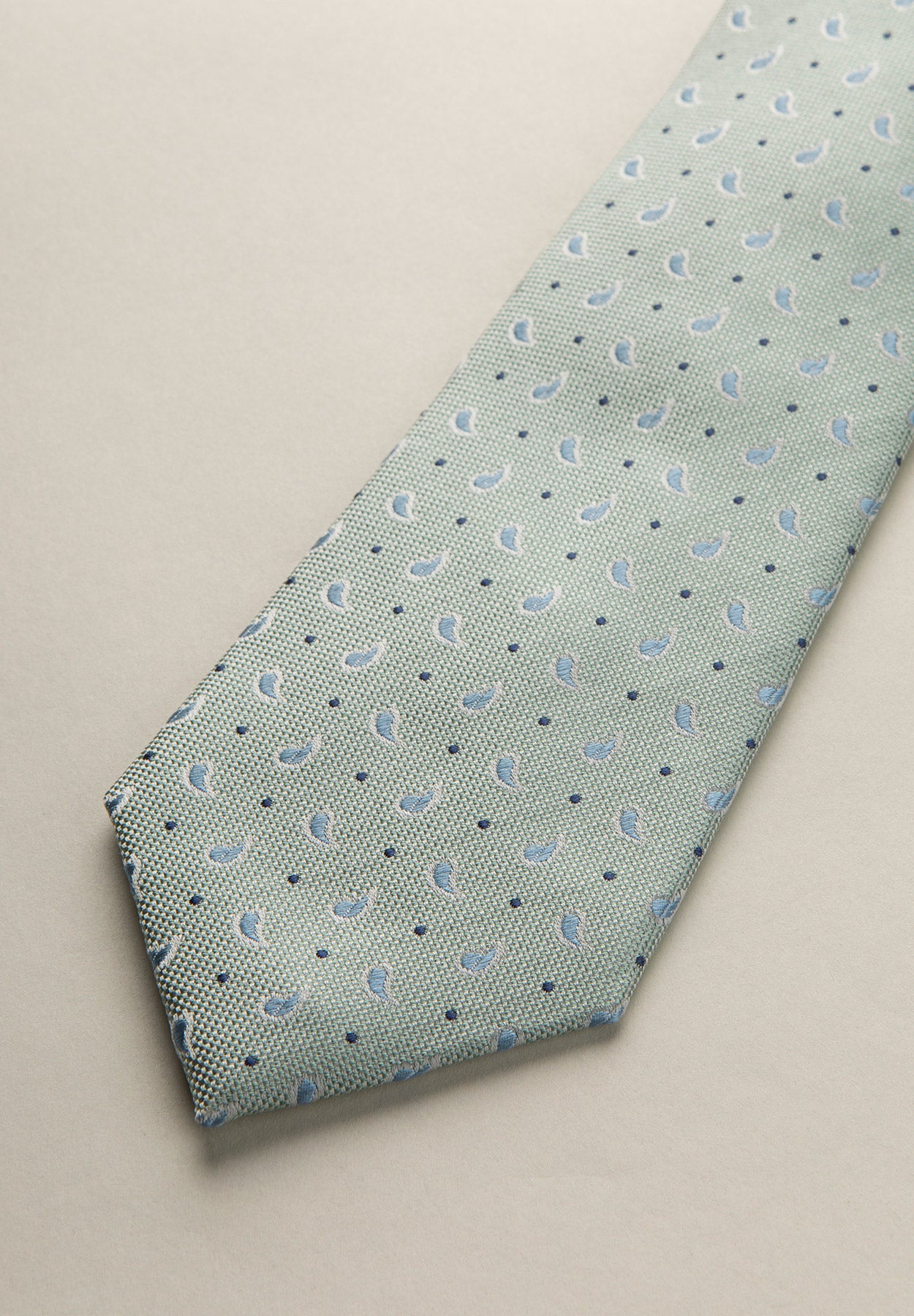 Aquagrüne Krawatte mit Kaschmir- und Seidenmuster