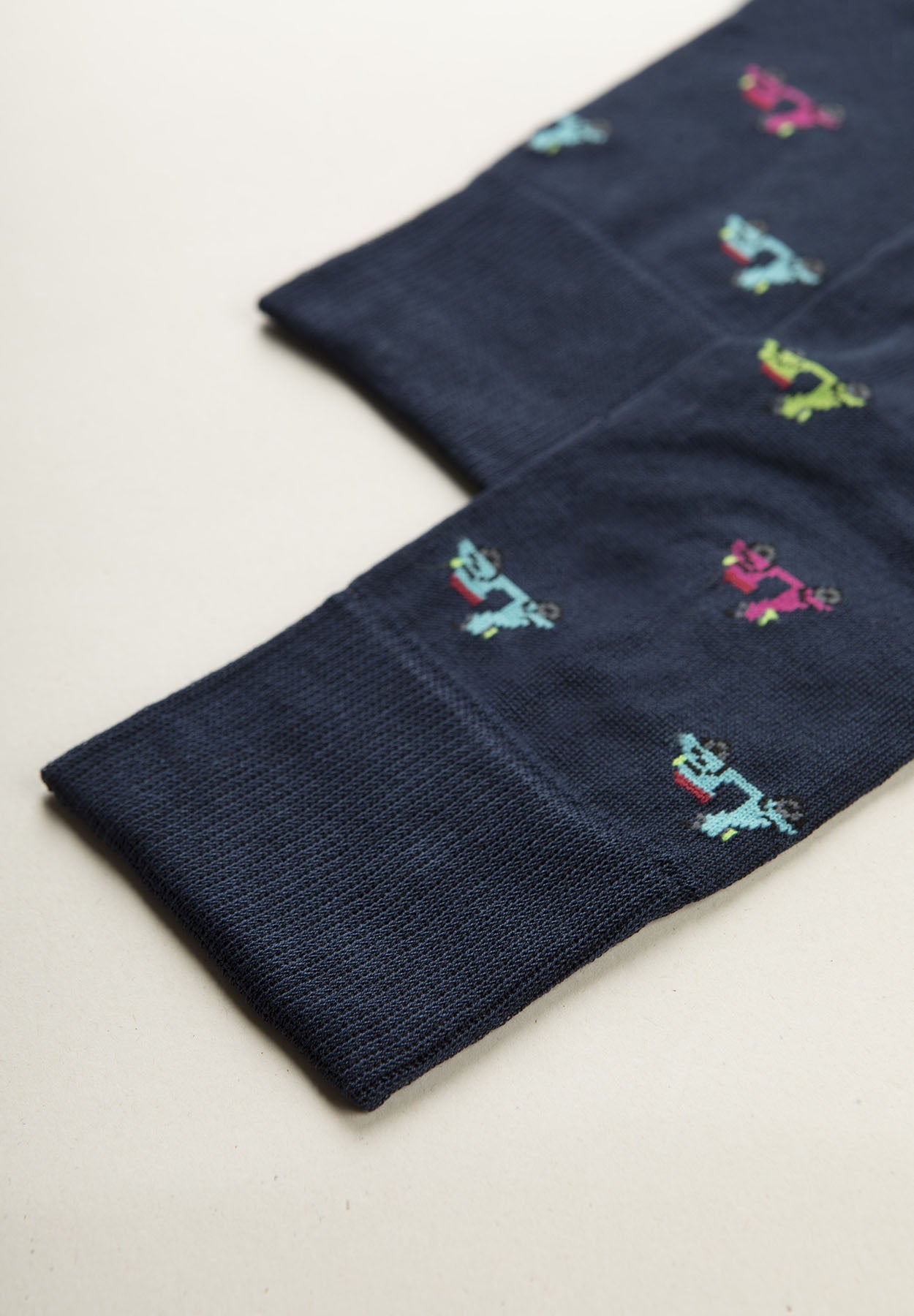 Navy blue sock with scooter pattern stretch cotton