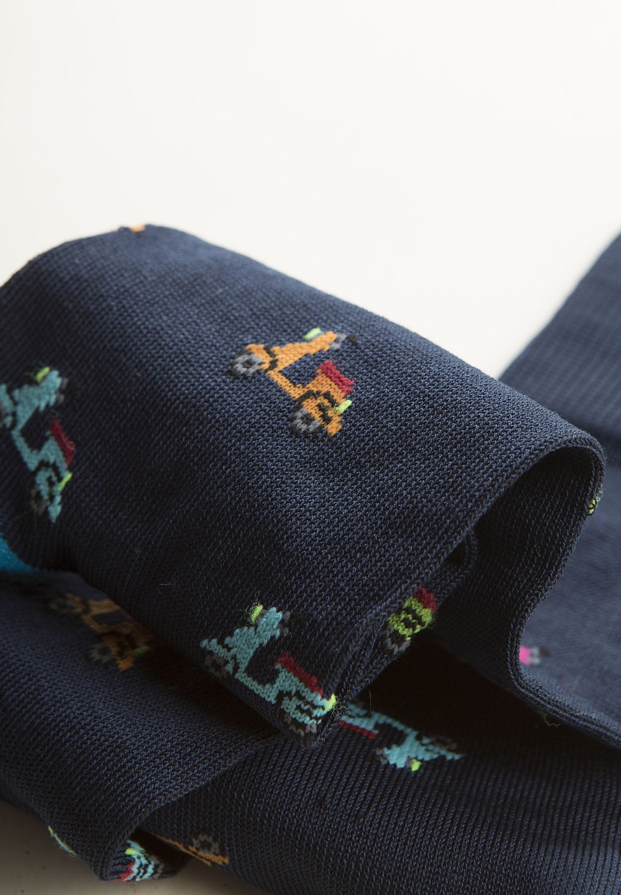 Navy blue sock with scooter pattern stretch cotton