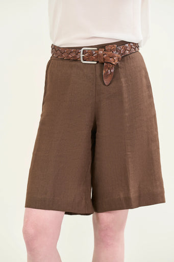 Dunkelbraune Bermuda-Shorts aus Leinen