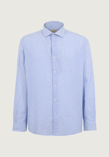 Hellblaues weiß gestreiftes Leinen-Baumwollhemd Custom Fit