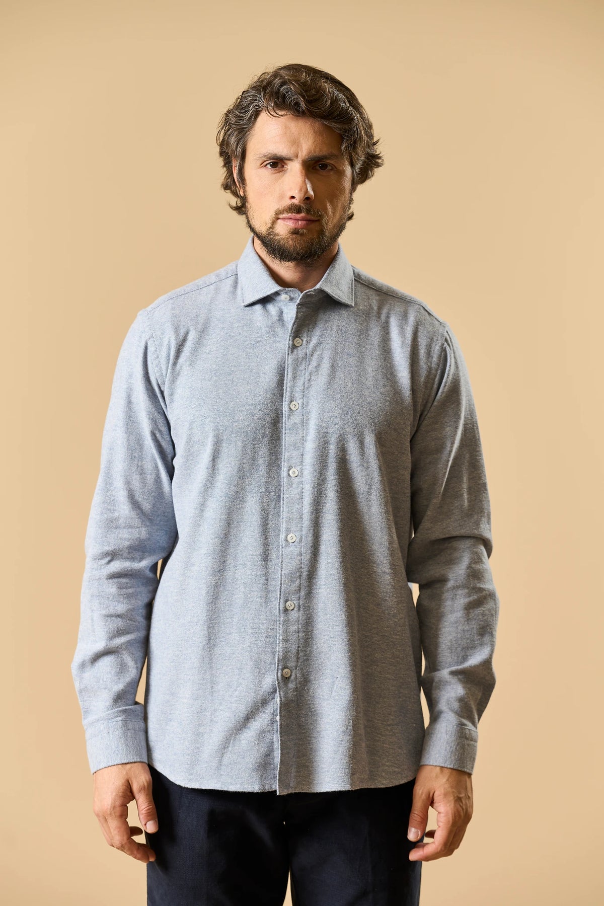 Hellblaues Oxford-Hemd aus Baumwollflanell in Custom Fit Angelico 4
