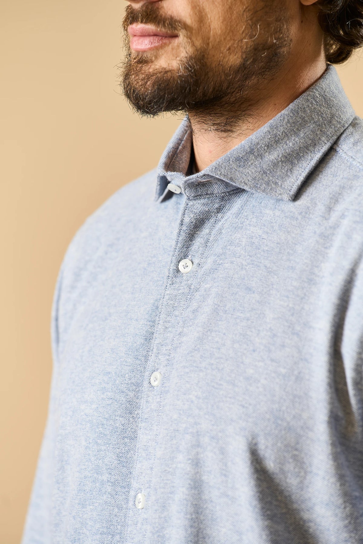 Hellblaues Oxford-Hemd aus Baumwollflanell in Custom Fit Angelico 3