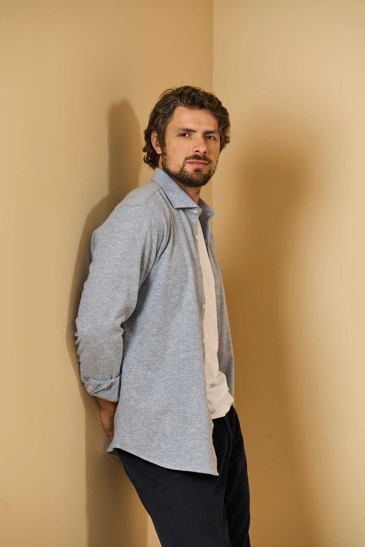 Hellblaues Oxford-Hemd aus Baumwollflanell in Custom Fit Angelico 2