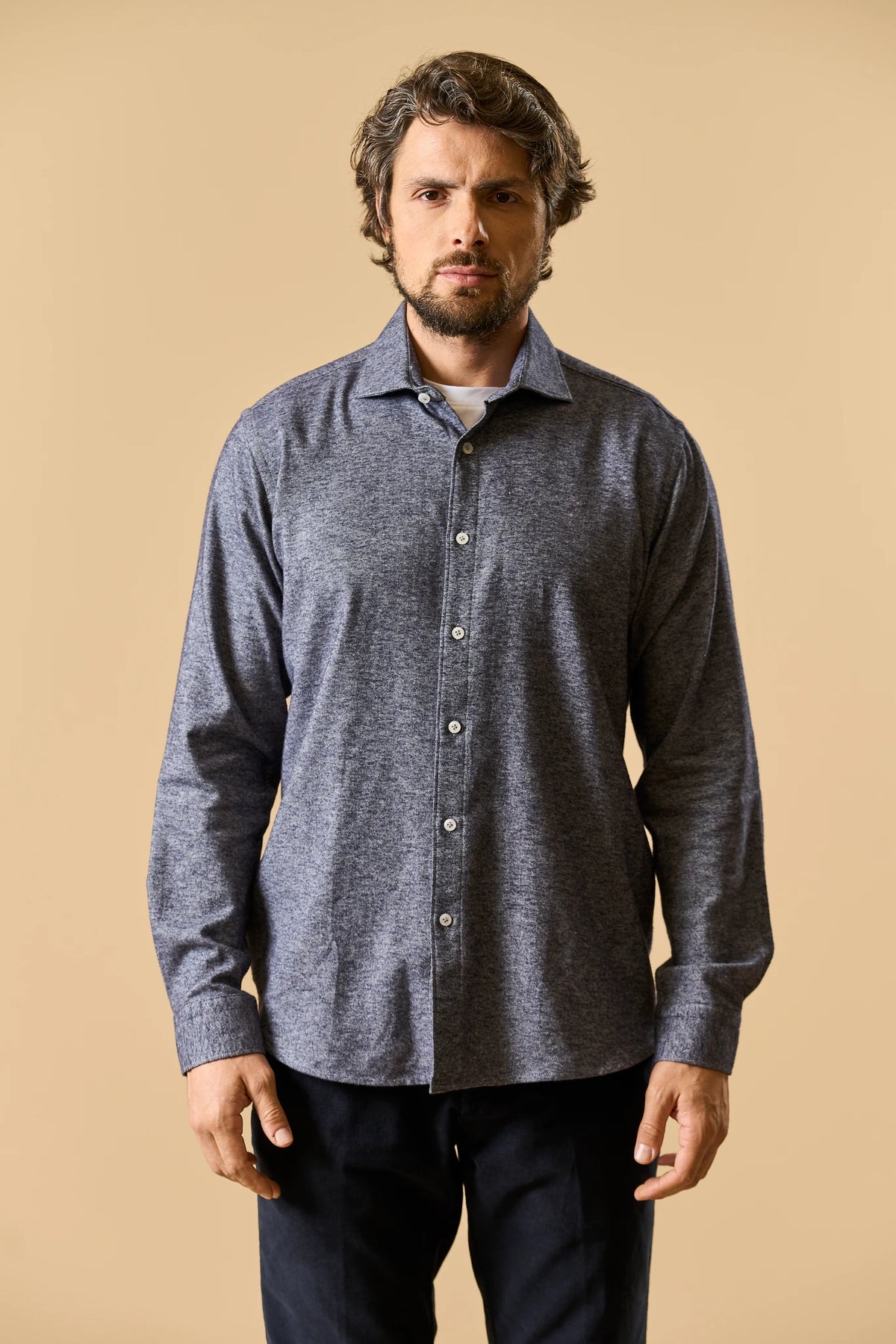 Graues Oxford-Hemd aus Baumwollflanell, Custom Fit Angelico 4