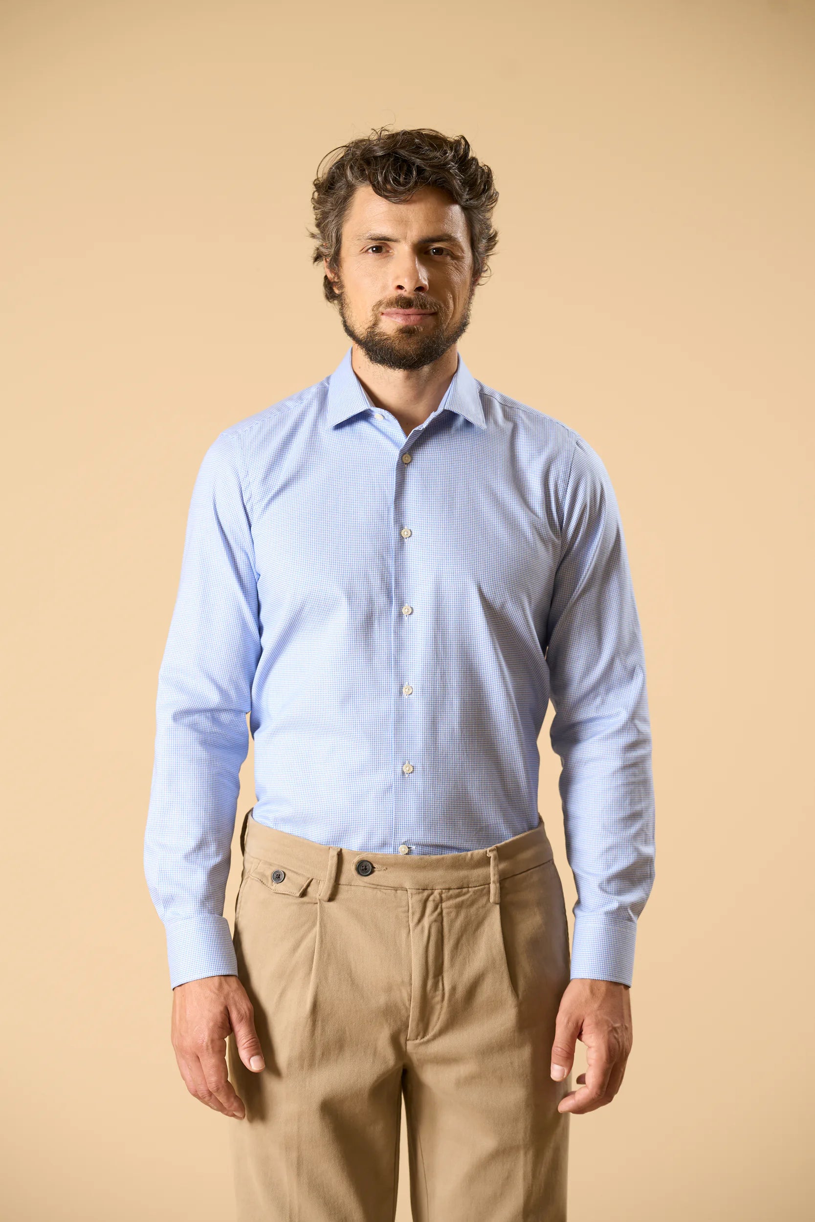 Camicia bianco azzurro microdisegno cotone oxfort slim fit Angelico 4